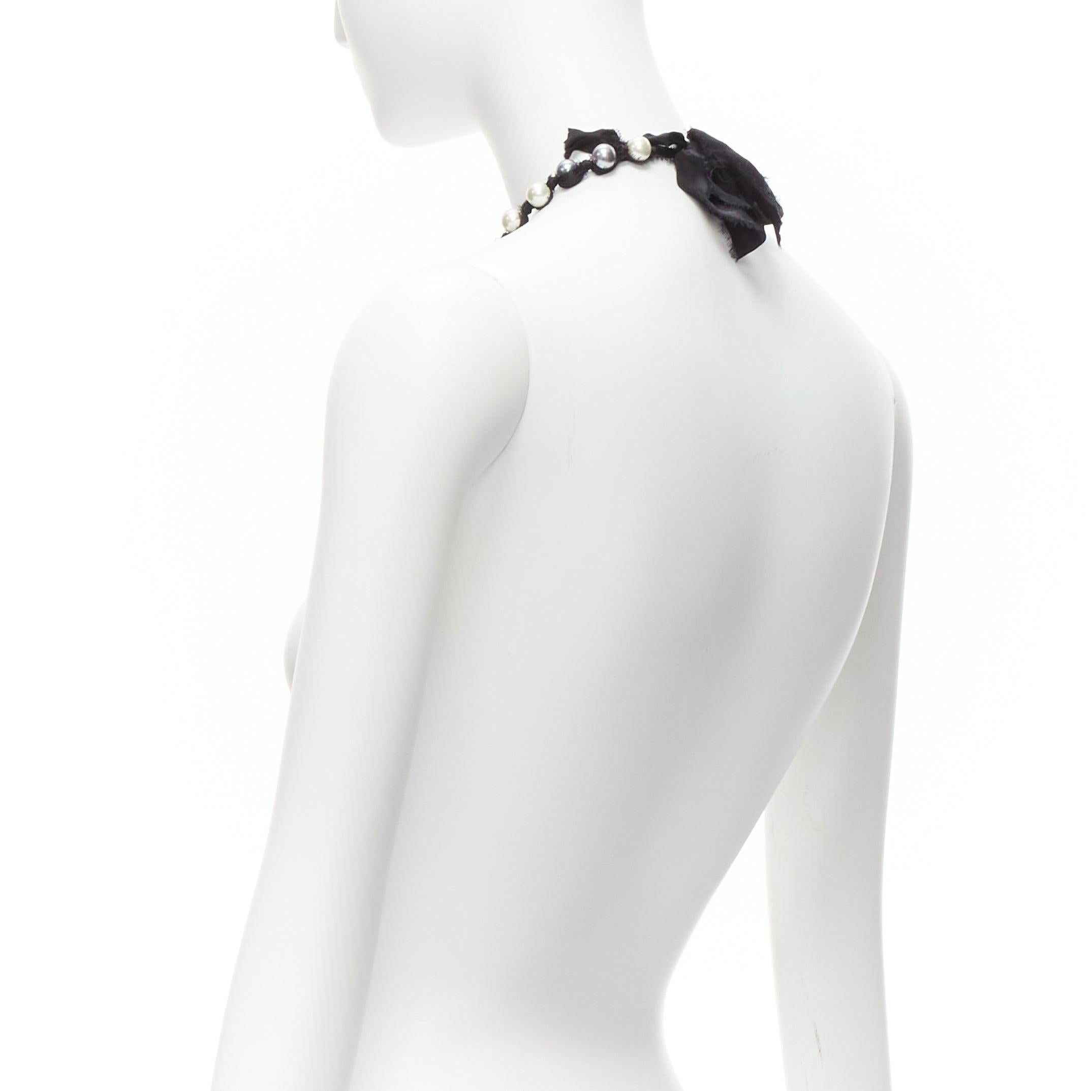 LANVIN ALBER ELBAZ cream charcoal black pearl silk ribbon wrapped long necklace For Sale 2