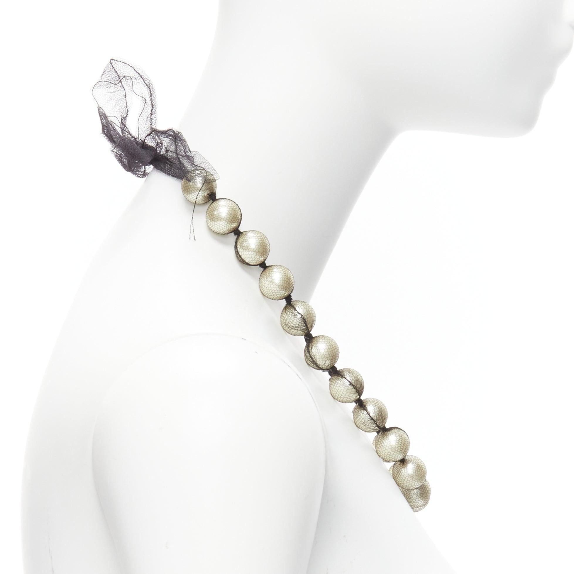 Women's LANVIN ALBER ELBAZ cream pearl black mesh ribbon wrap princess necklace For Sale
