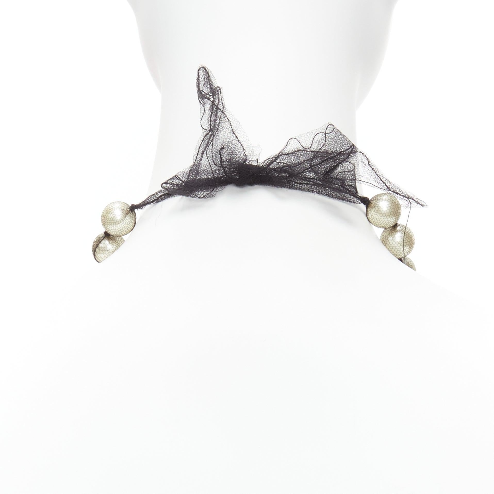 LANVIN ALBER ELBAZ cream pearl black mesh ribbon wrap princess necklace For Sale 1