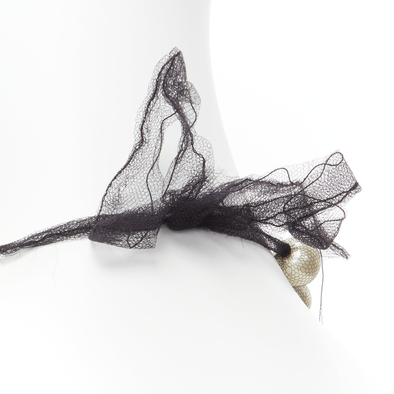 LANVIN ALBER ELBAZ cream pearl black mesh ribbon wrap princess necklace For Sale 3