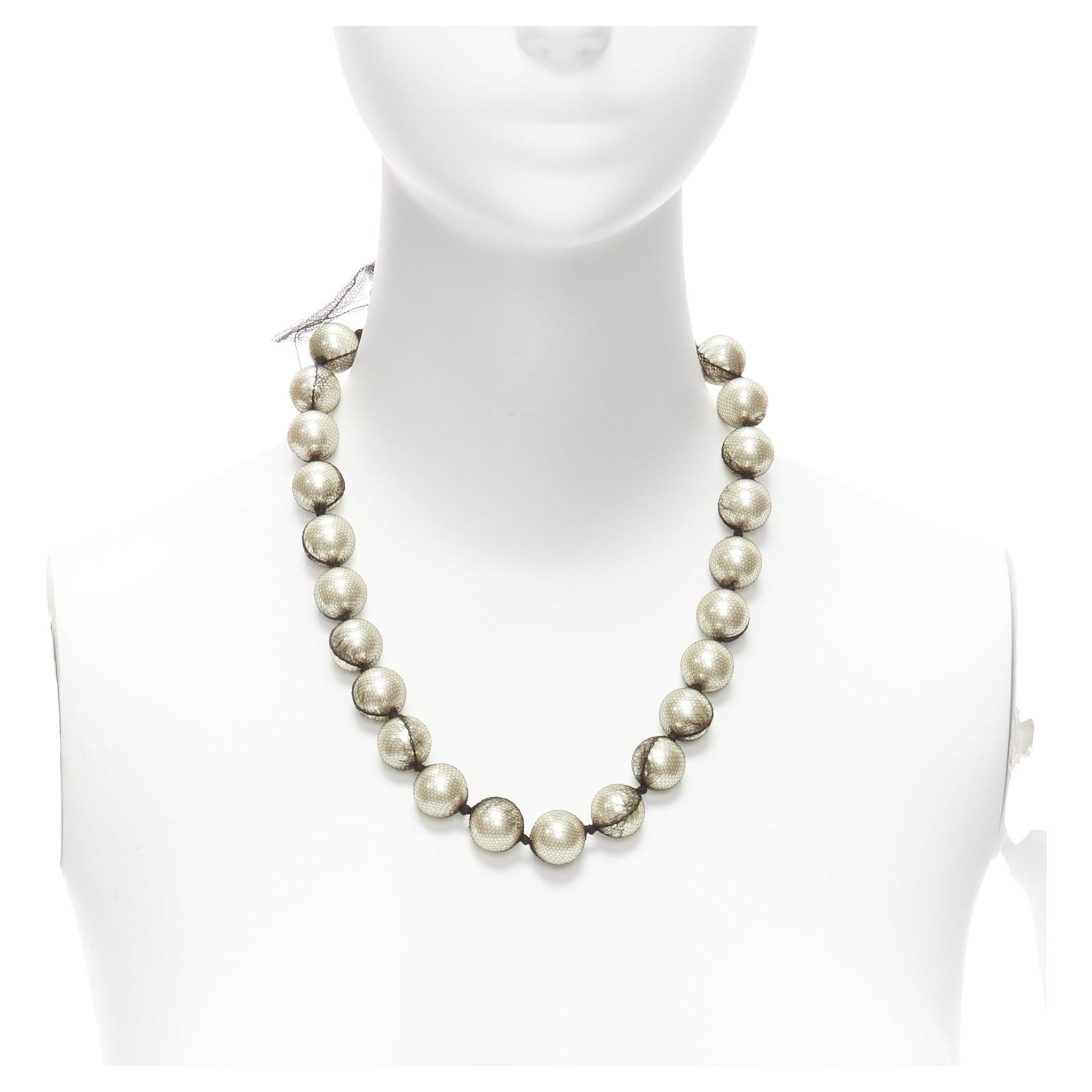 LANVIN ALBER ELBAZ cream pearl black mesh ribbon wrap princess necklace For Sale