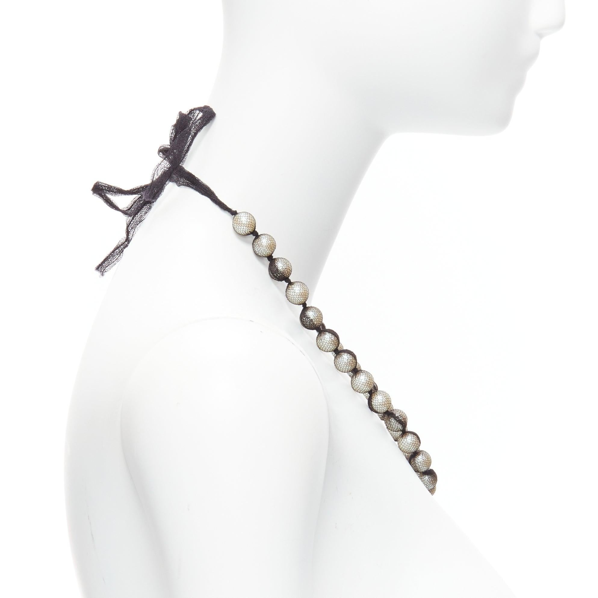 Women's LANVIN ALBER ELBAZ cream pearl black mesh tulle ribbon wrap princess necklace For Sale
