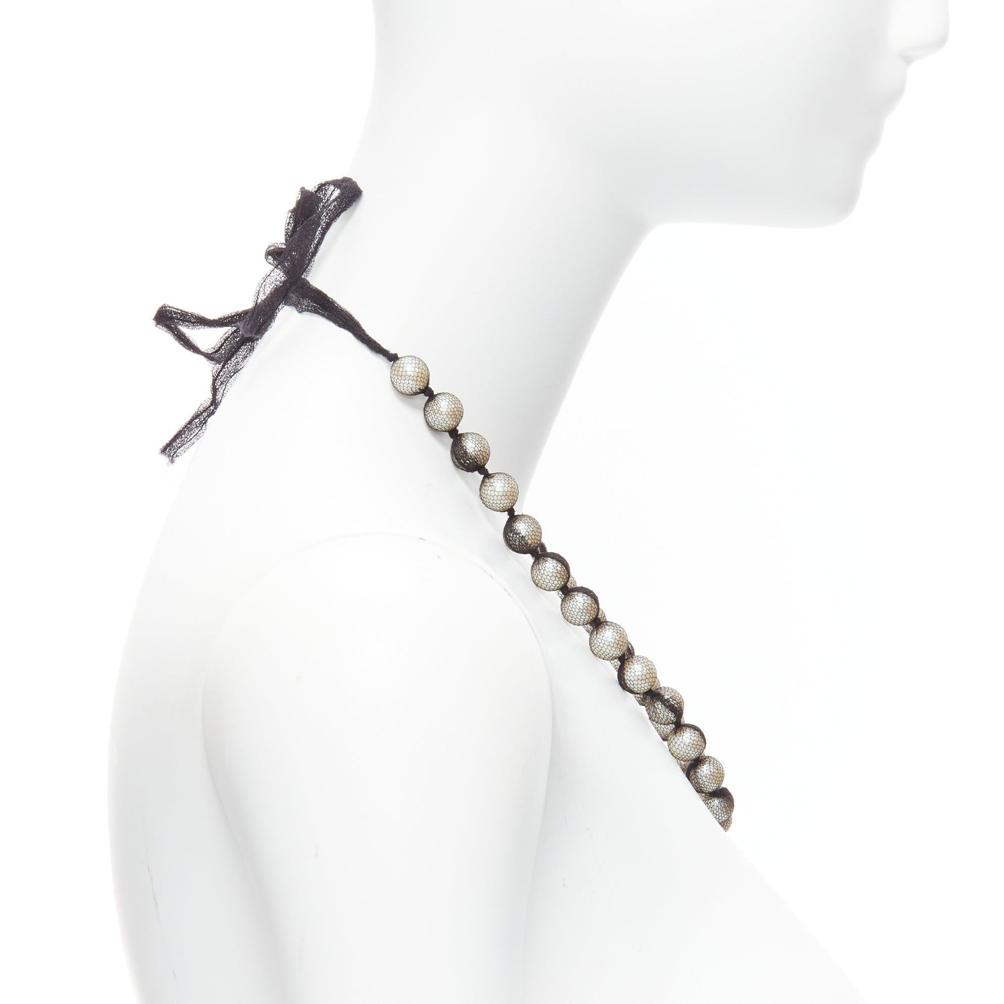 Women's LANVIN ALBER ELBAZ cream pearl black mesh tulle ribbon wrap princess necklace
