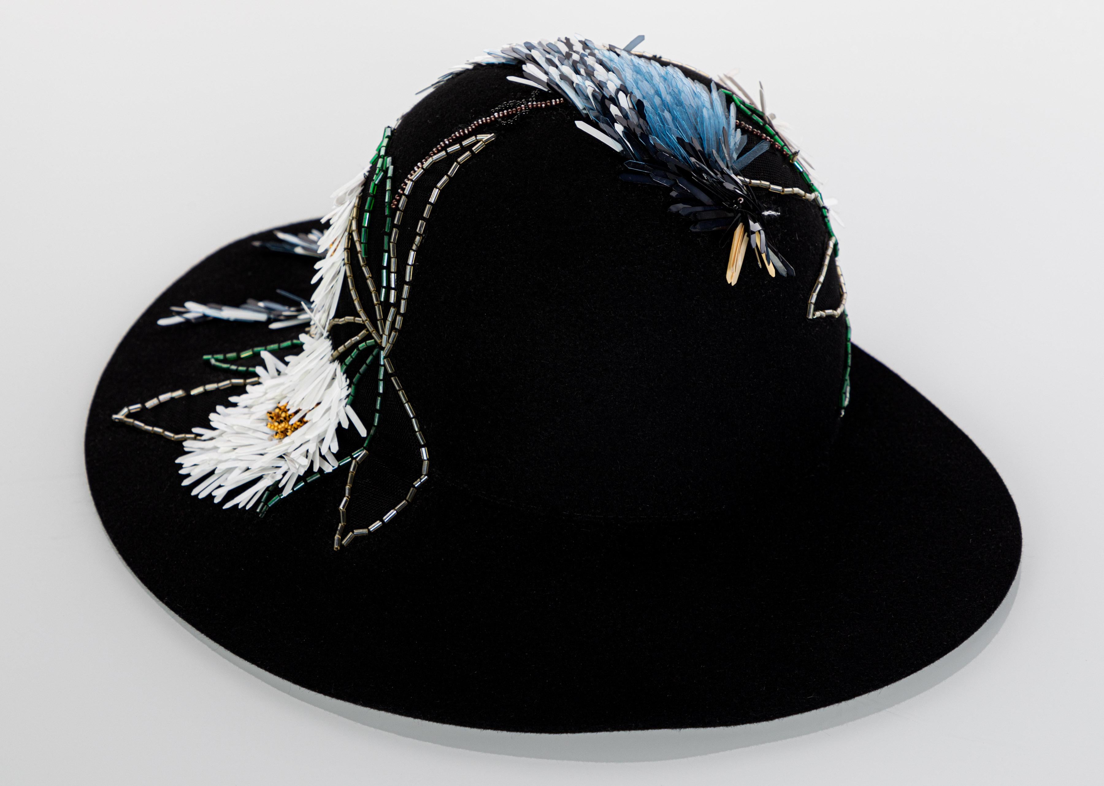Women's Lanvin Alber Elbaz Embellished Black Felt Hat, 2015