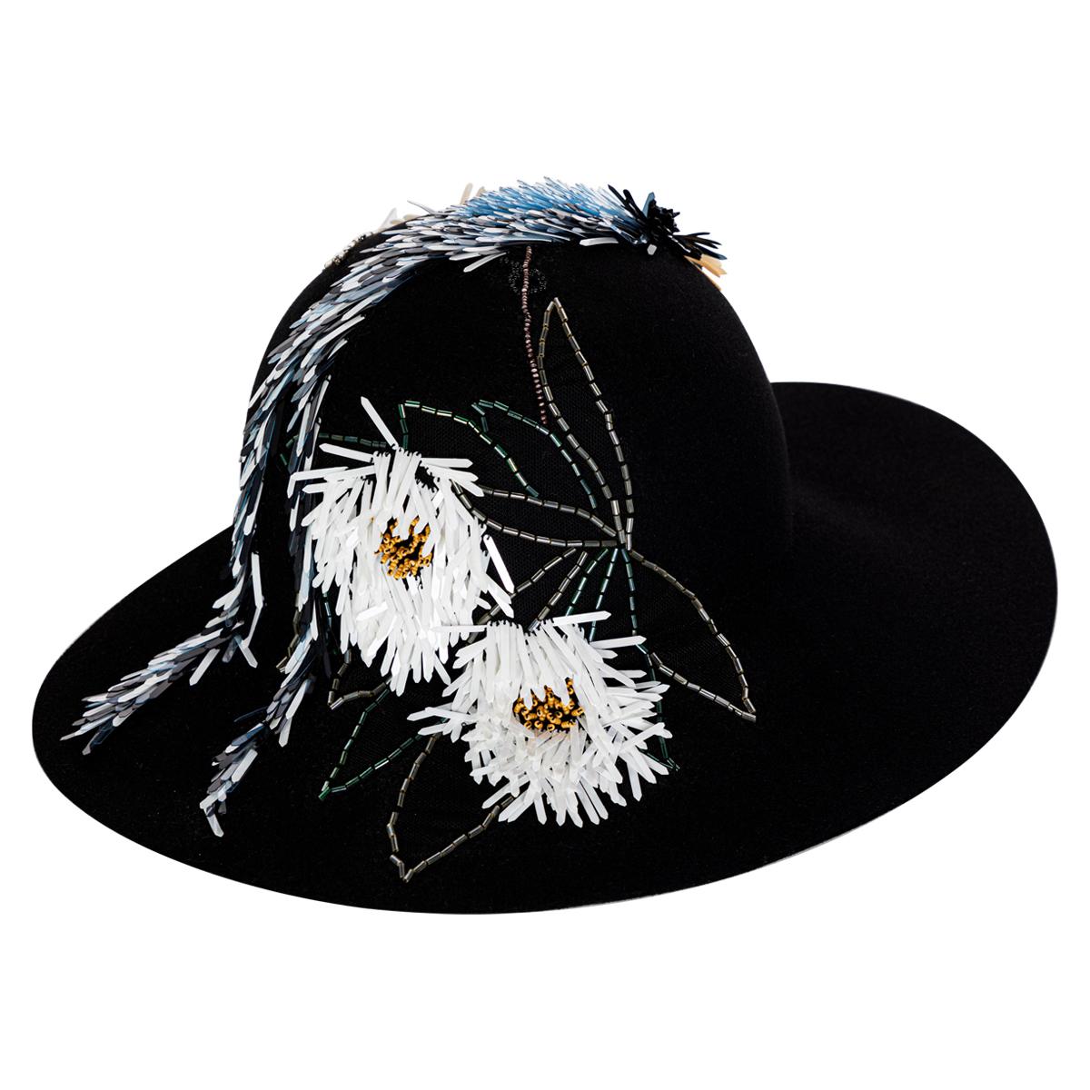 Lanvin Alber Elbaz Embellished Black Felt Hat, 2015