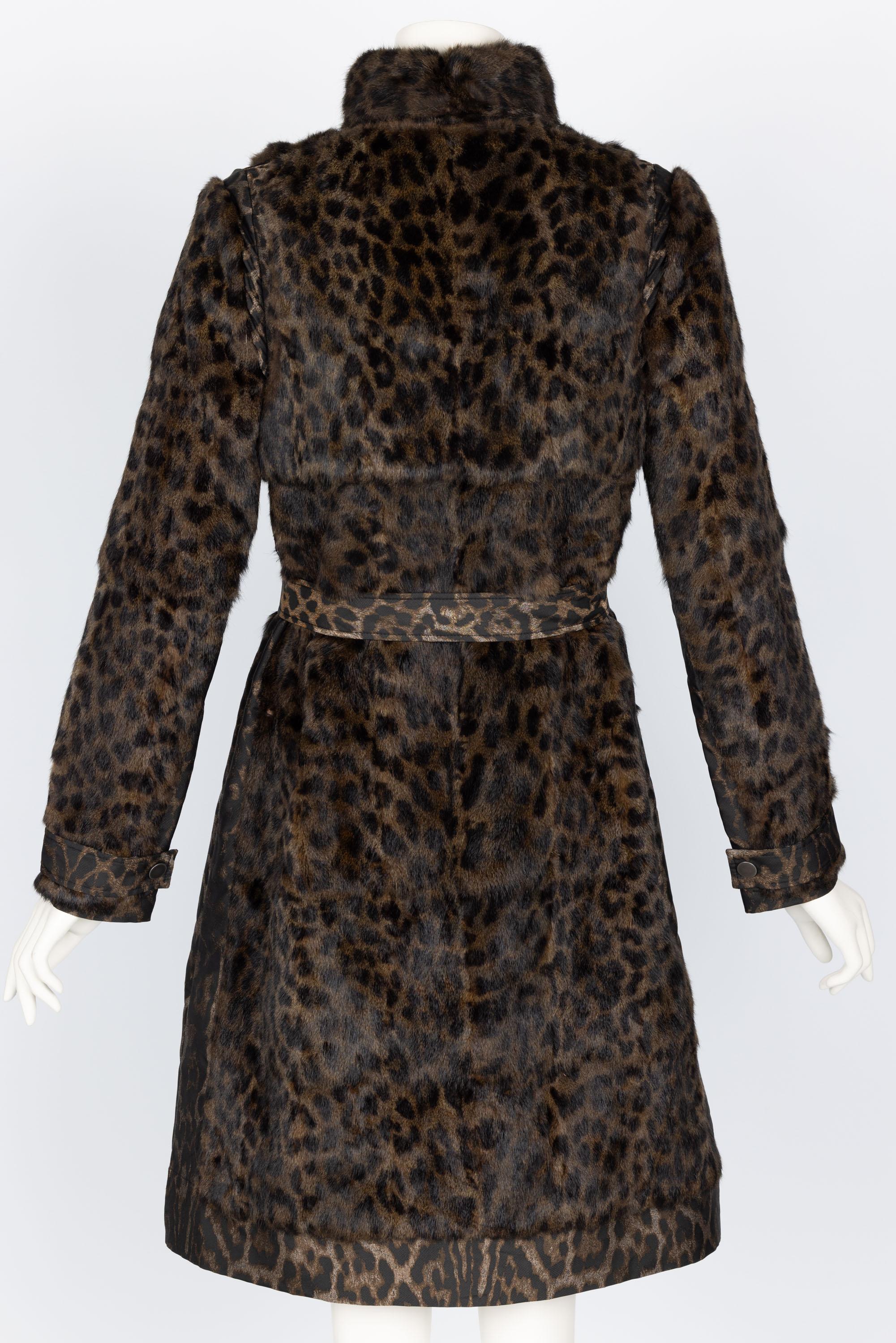 Lanvin Alber Elbaz F/W 2013 Leopard Fur & Taffeta Belted Trench Coat In Excellent Condition For Sale In Boca Raton, FL