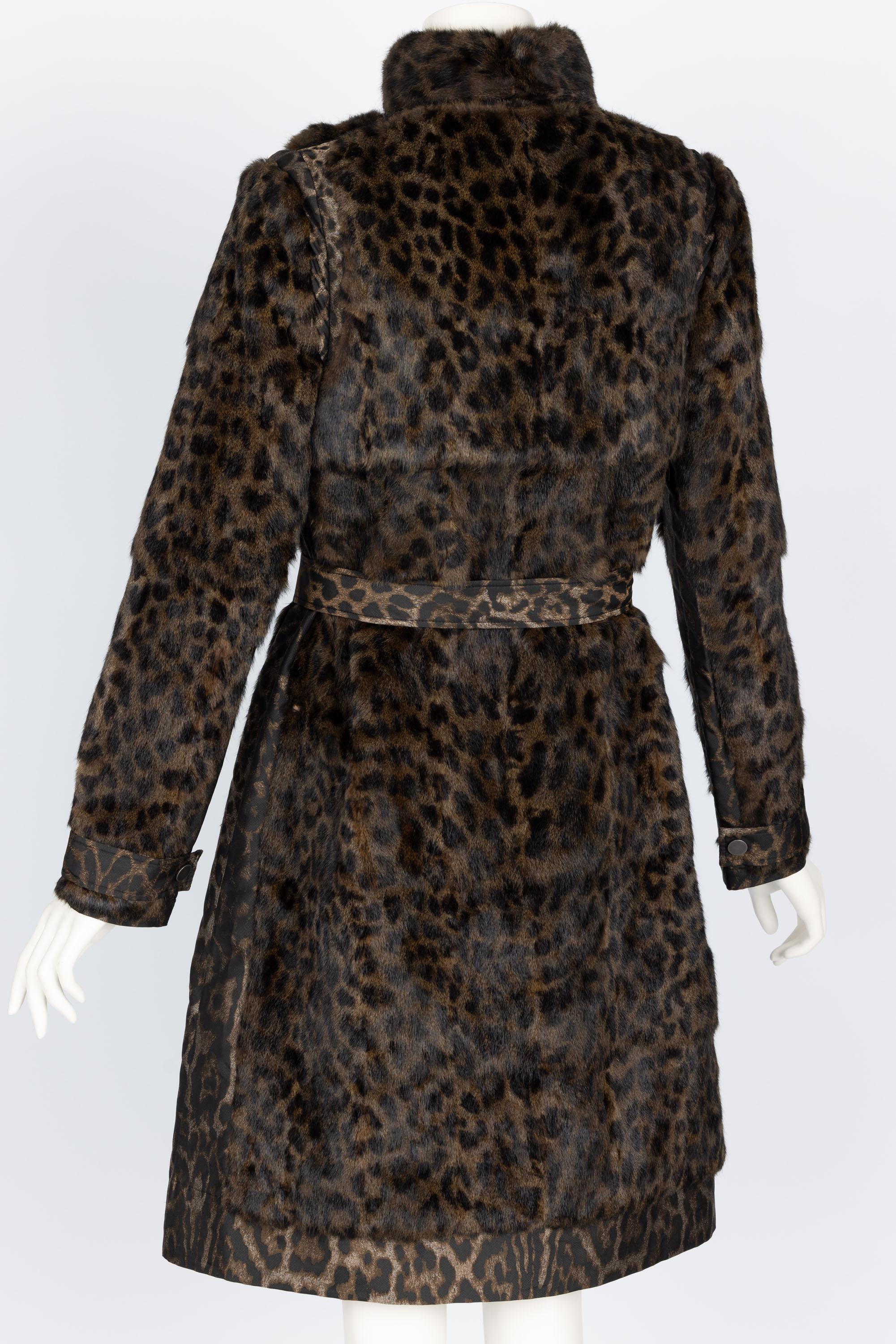 Women's Lanvin Alber Elbaz F/W 2013 Leopard Fur & Taffeta Belted Trench Coat For Sale