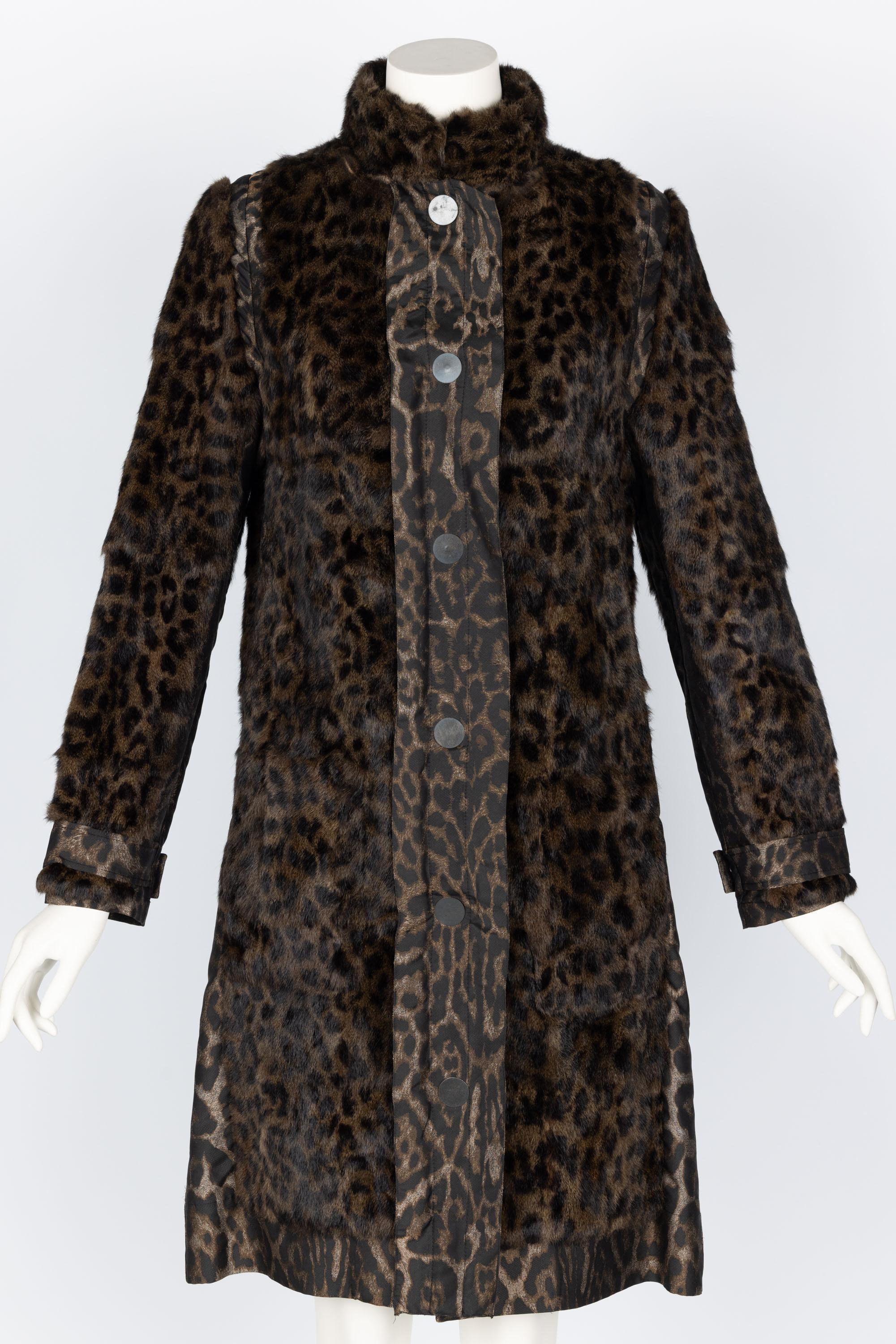 Lanvin Alber Elbaz F/W 2013 Leopard Fur & Taffeta Belted Trench Coat For Sale 2