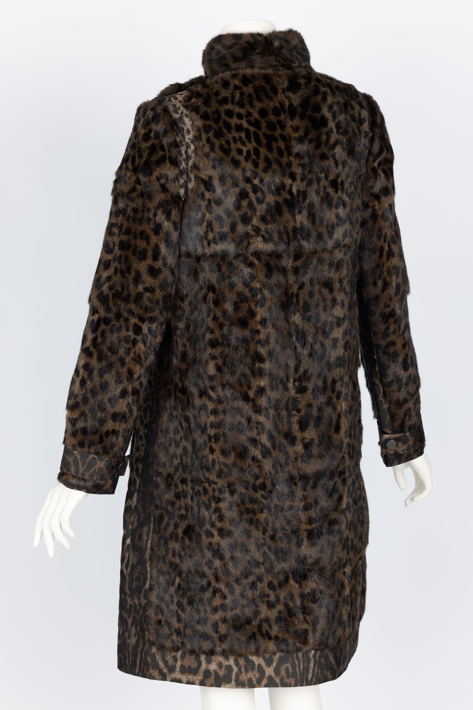 Lanvin Alber Elbaz F/W 2013 Leopard Fur & Taffeta Belted Trench Coat For Sale 3