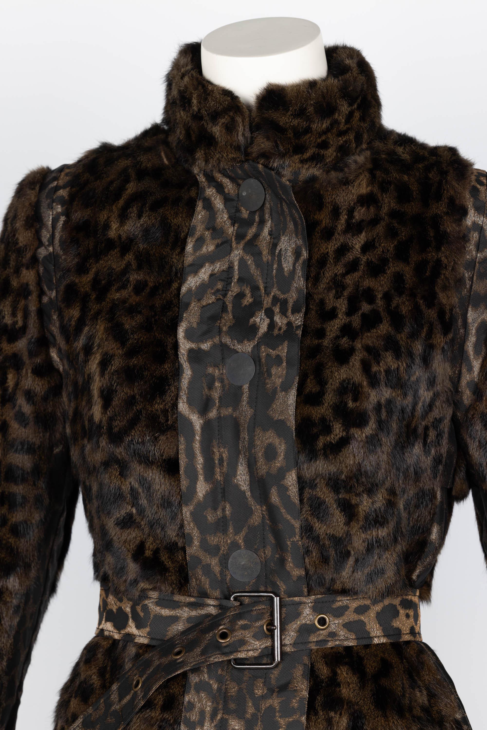 Lanvin Alber Elbaz F/W 2013 Leopard Fur & Taffeta Belted Trench Coat For Sale 4