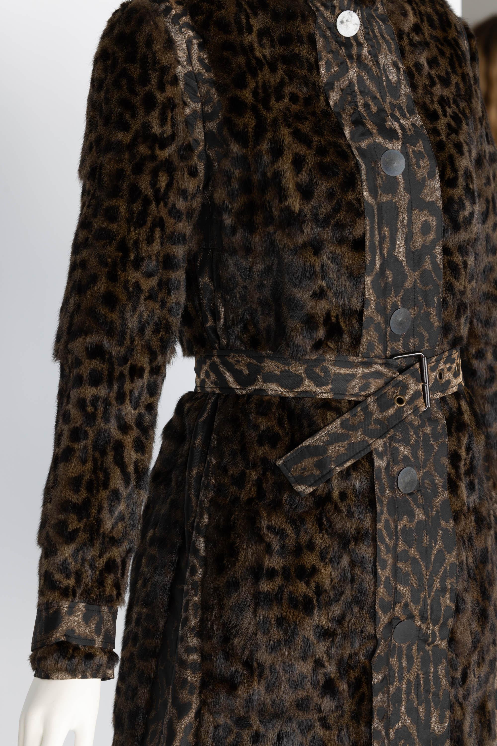 Lanvin Alber Elbaz F/W 2013 Leopard Fur & Taffeta Belted Trench Coat For Sale 5