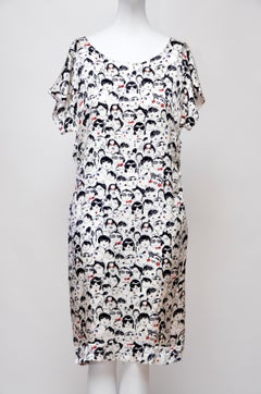 Lanvin Alber Elbaz Face Print Dress x Paper Fan