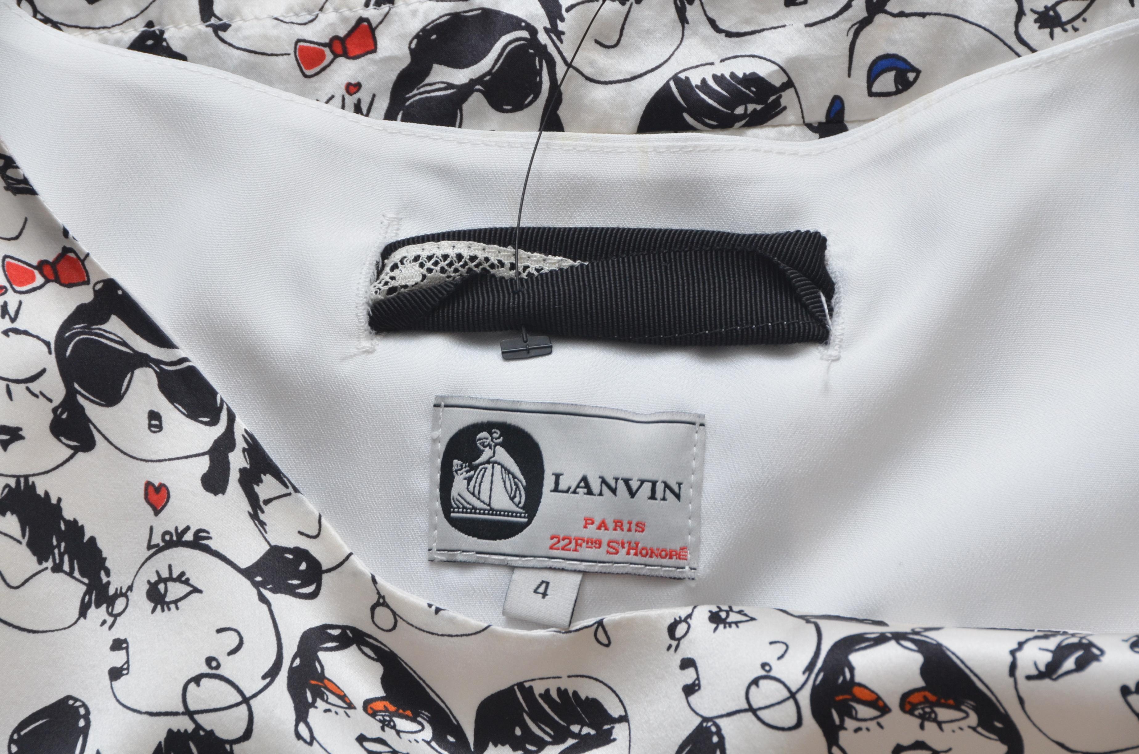Lanvin Alber Elbaz Face Print Dress x Paper Fan In Good Condition For Sale In New York, NY