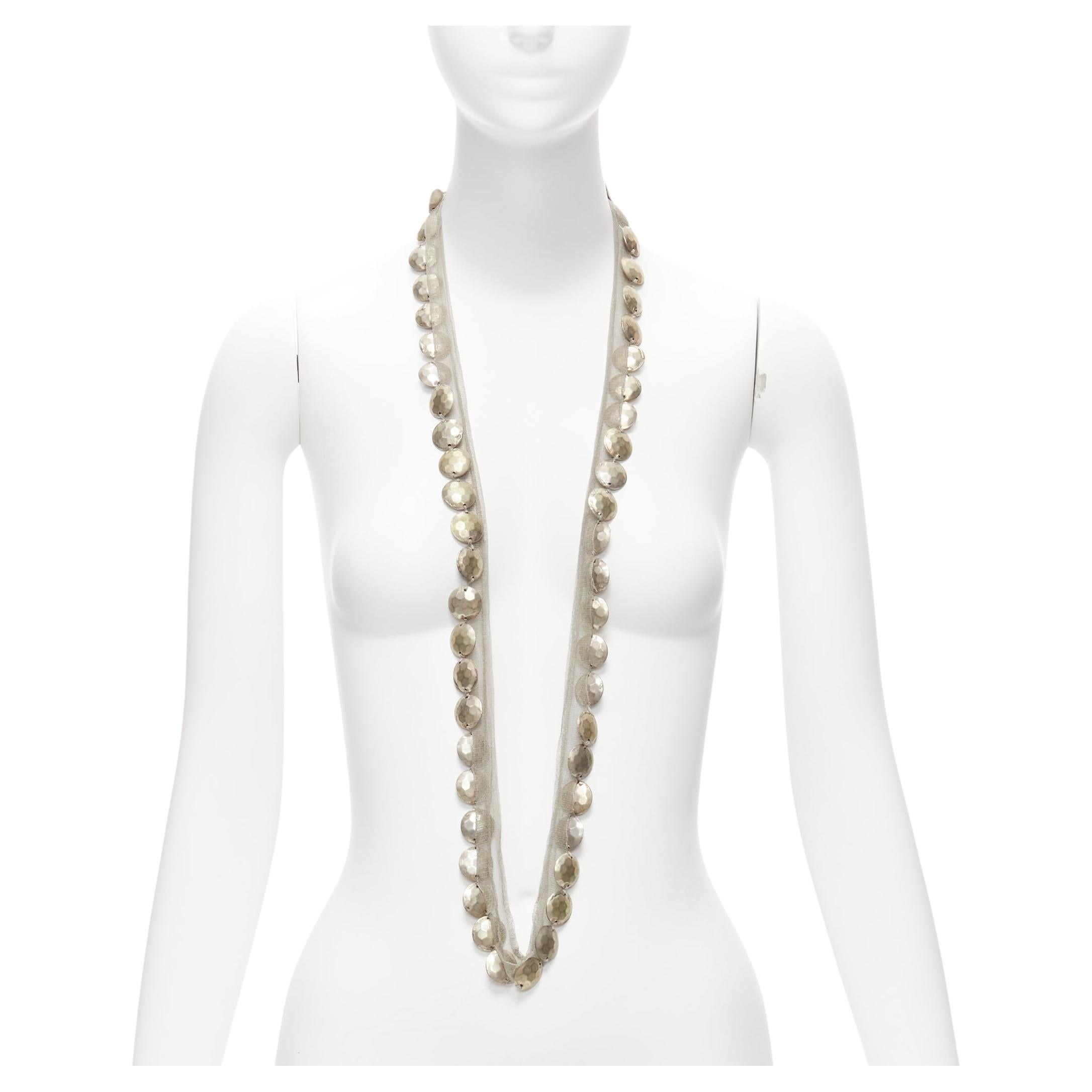 LANVIN ALBER ELBAZ gold hammered coins mesh ribbon embellished long necklace For Sale