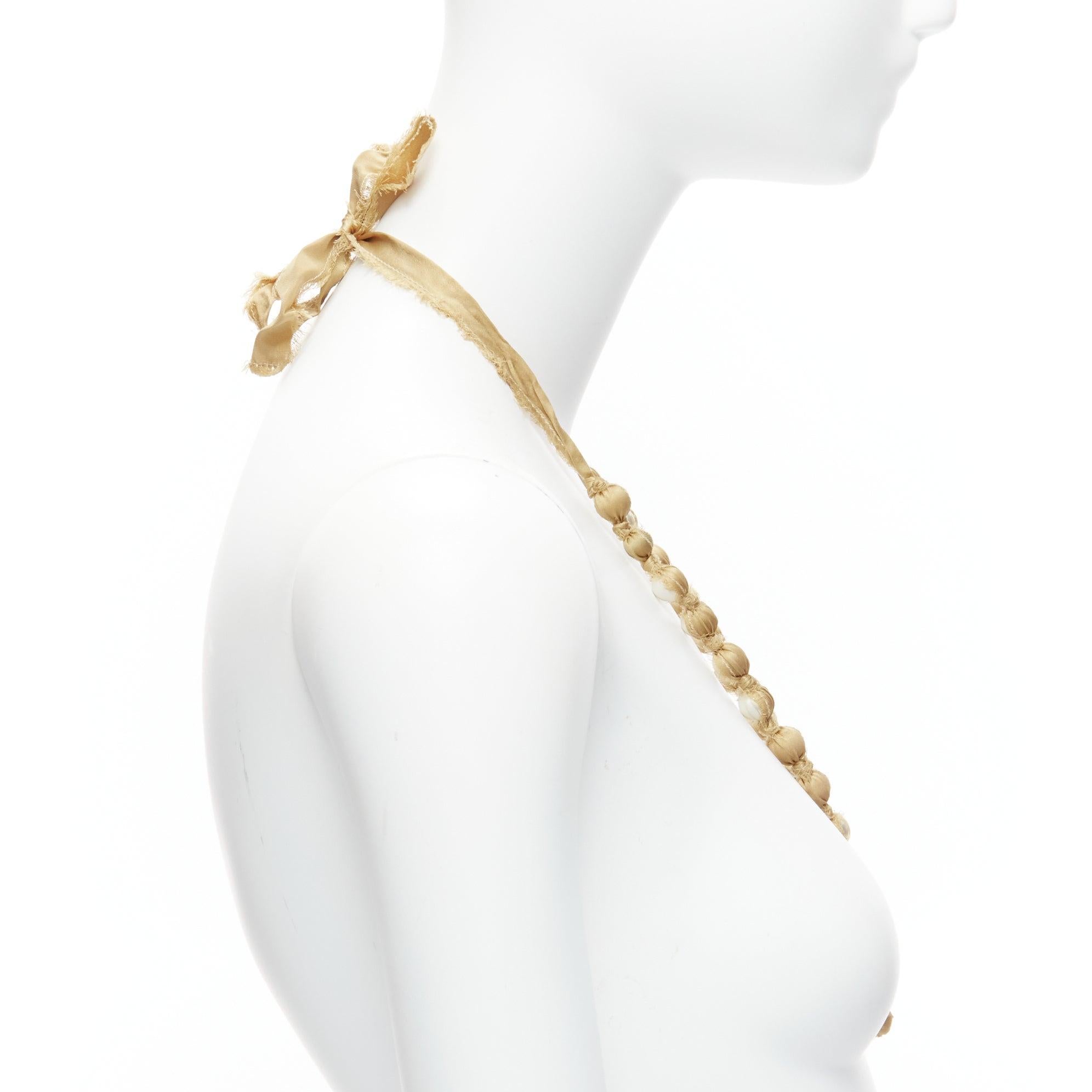Women's LANVIN ALBER ELBAZ gold silk ribbon cream pearl wrap long necklace For Sale