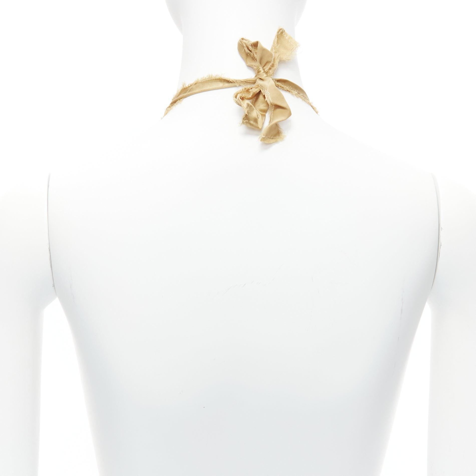 LANVIN ALBER ELBAZ gold silk ribbon cream pearl wrap long necklace For Sale 1