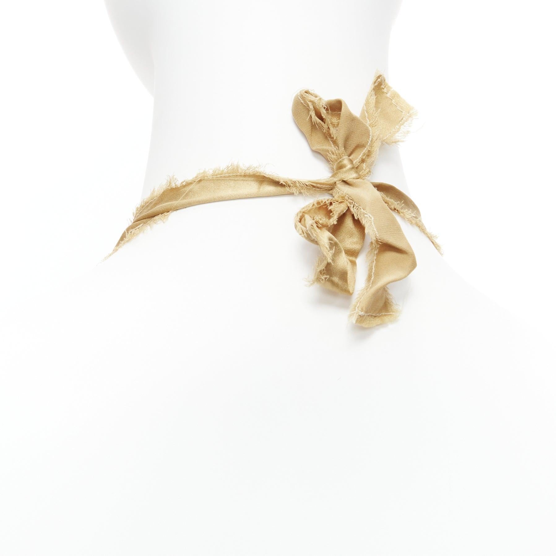 LANVIN ALBER ELBAZ gold silk ribbon cream pearl wrap long necklace For Sale 3