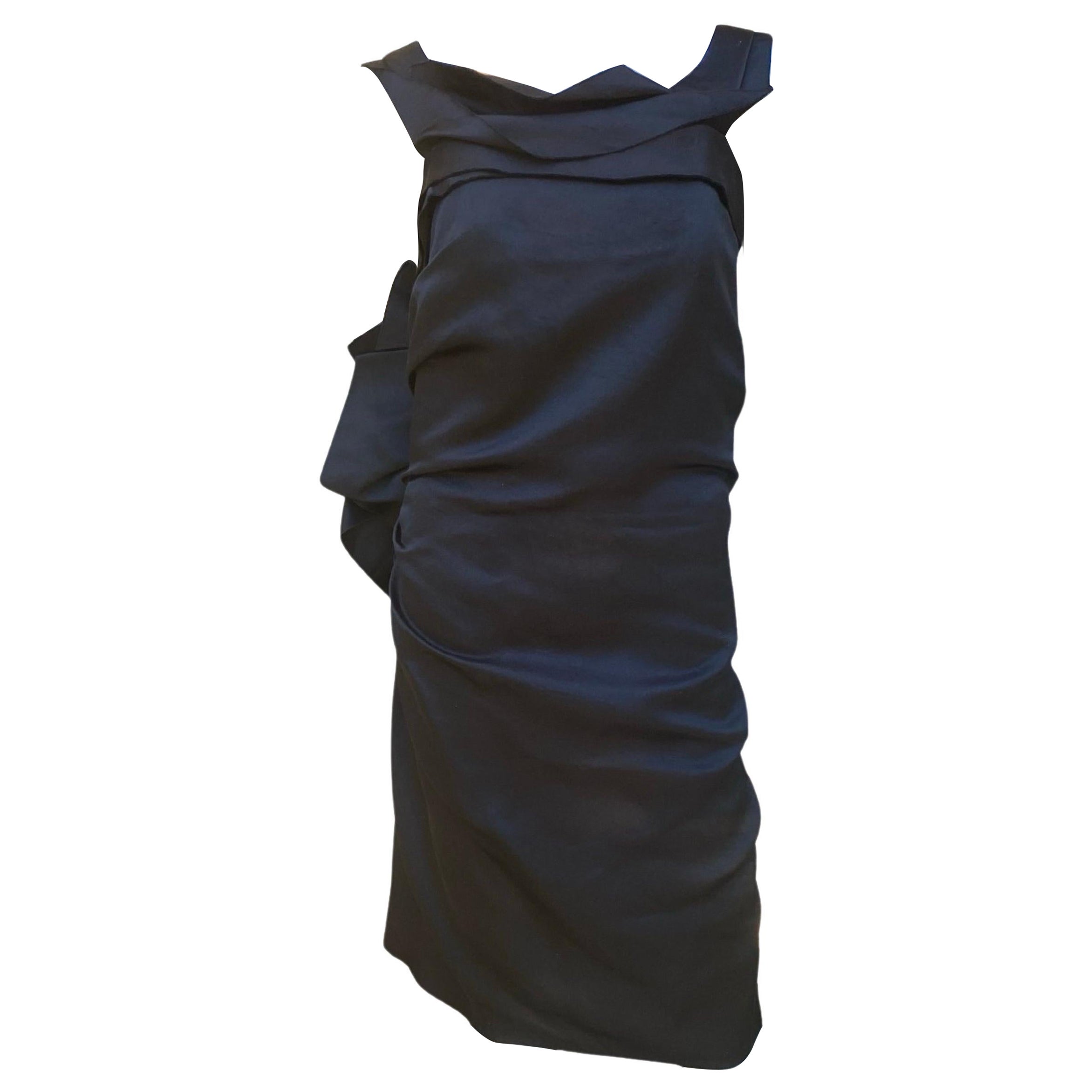 Lanvin Alber Elbaz Hiver 2020 Black Origami Drape RARE Runway Dress Size 10/42 For Sale