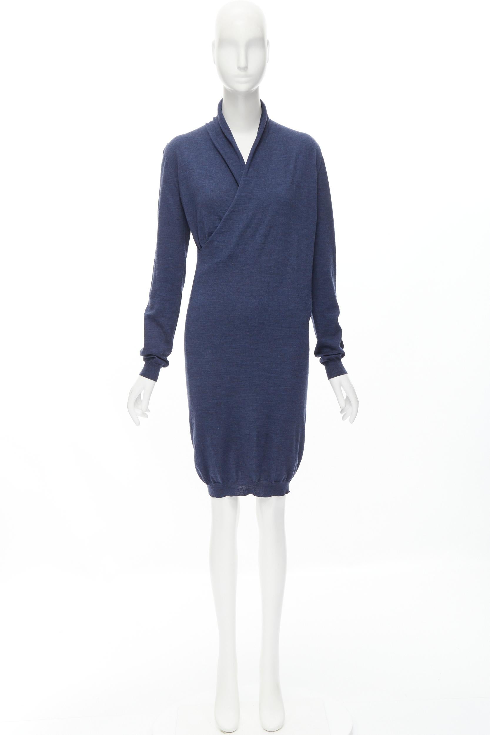 LANVIN Alber Elbaz Les 10 Ans 100% wool wrap neckline knitted dress S 
Reference: JNWG/A00026 
Brand: Lanvin 
Designer: Alber Elbaz 
Collection: Les 10 Ans 
Material: Wool 
Color: Blue 
Pattern: Solid 
Extra Detail: Wrap front. Knitted dress.