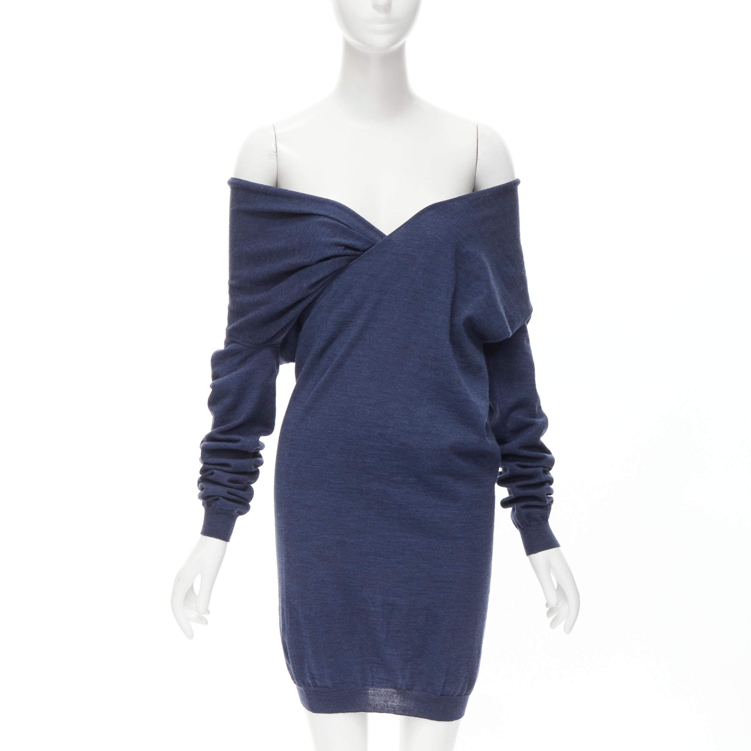 Purple LANVIN Alber Elbaz Les 10 Ans 100% wool wrap neckline knitted dress S
