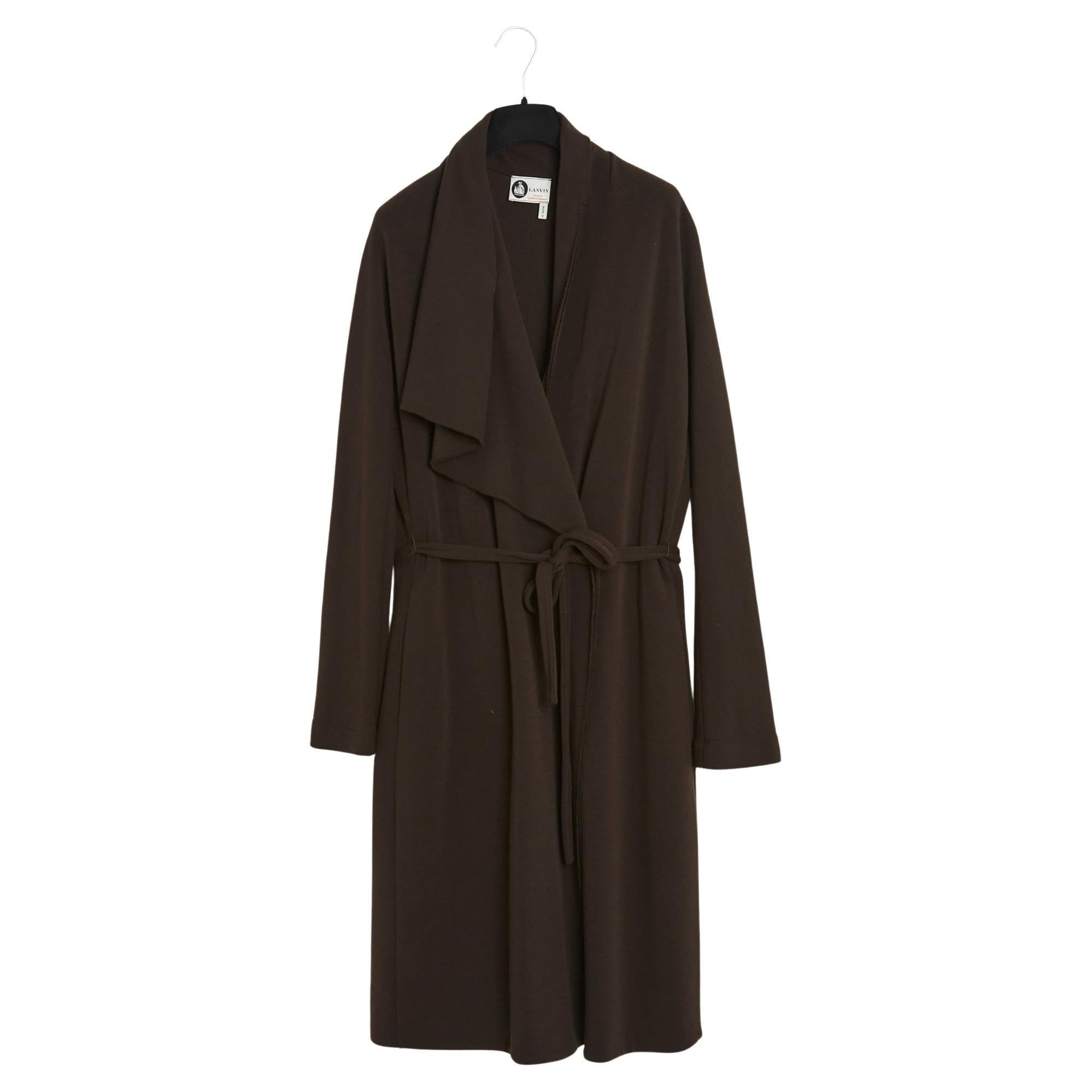 Lanvin Alber Elbaz Manteau FR38 Abrigo con pliegues de jersey de lana marrón UK10 US8 en venta