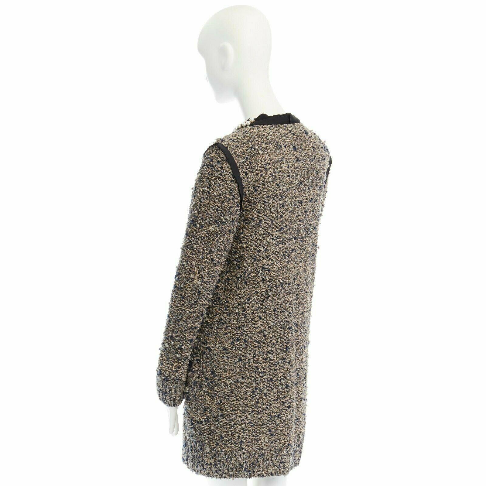 LANVIN ALBER ELBAZ metallic brown boucle pearl chain collar cardigan coat M FR38 2