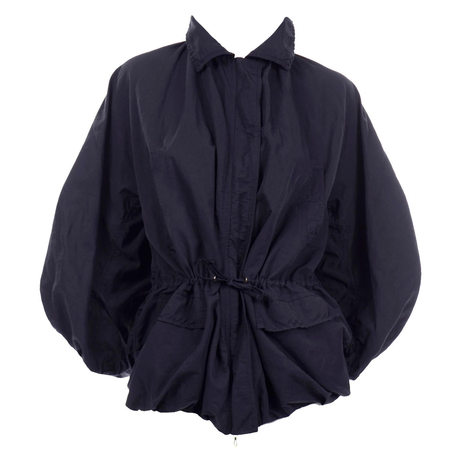 Lanvin Alber Elbaz Midnight Blue Balloon Drawstring Jacket w Statement Sleeves