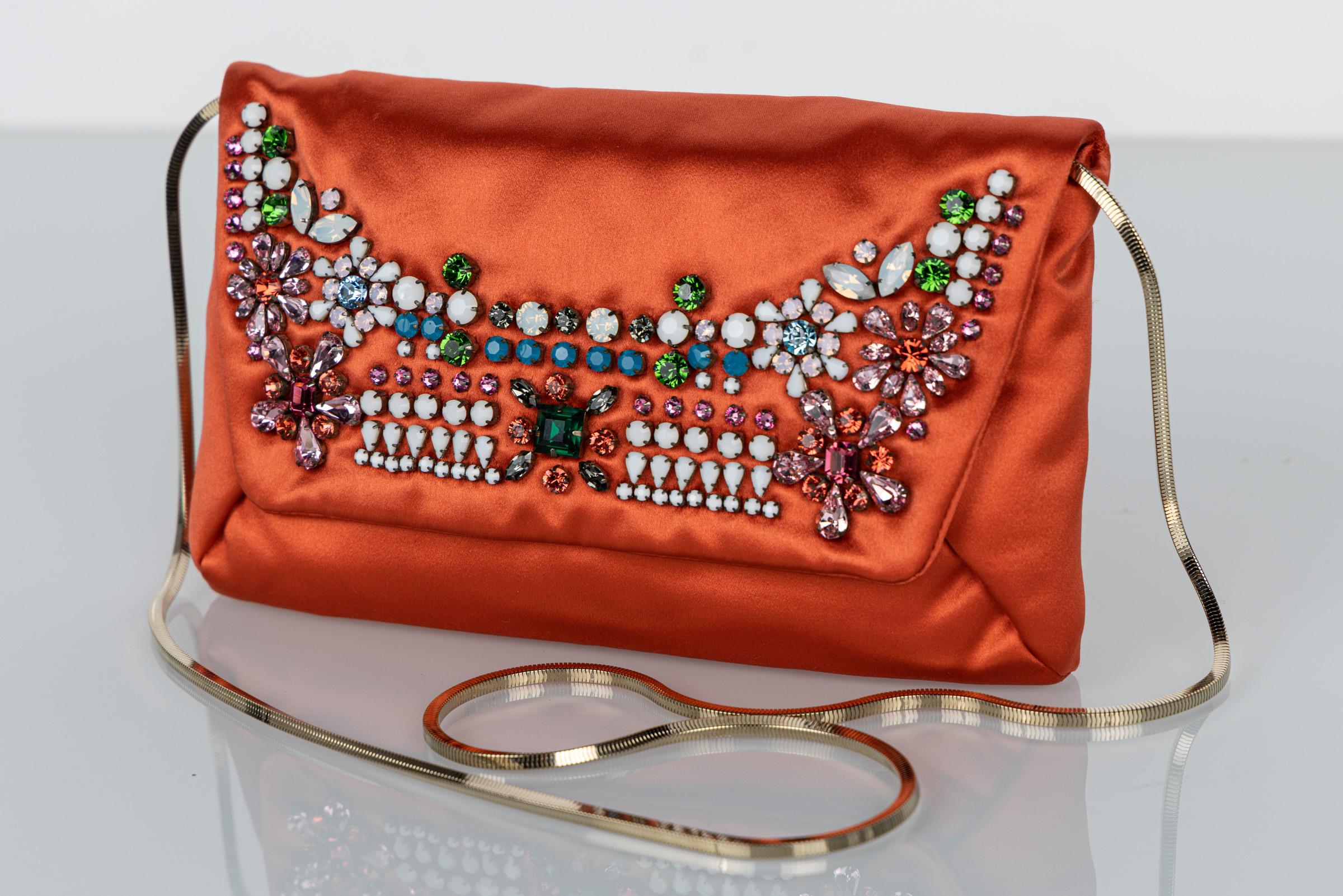 orange embellished handbag bag