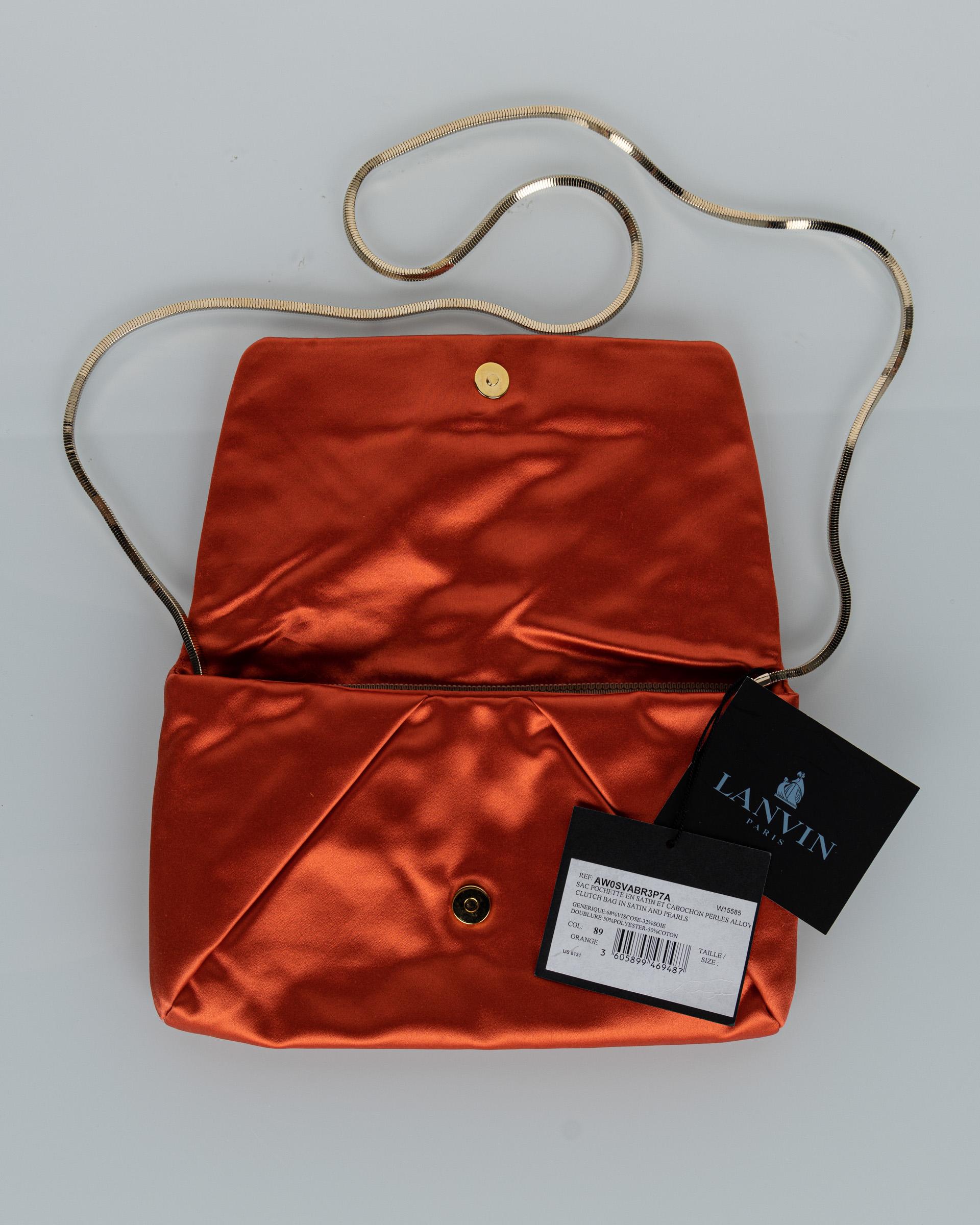 Red Lanvin Alber Elbaz Orange Satin Jewel Embellished Shoulder Bag/ Clutch