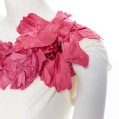 LANVIN ALBER ELBAZ pink silk flower bead embellished raw frayed tshirt XS