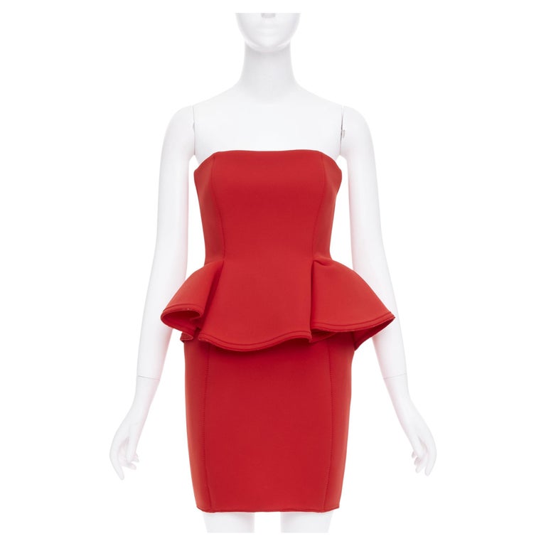 strapless open back dress Red Satin Bardot Long Puff Sleeve Bodycon Mini Dress | Tiara | Dresses |  Amante