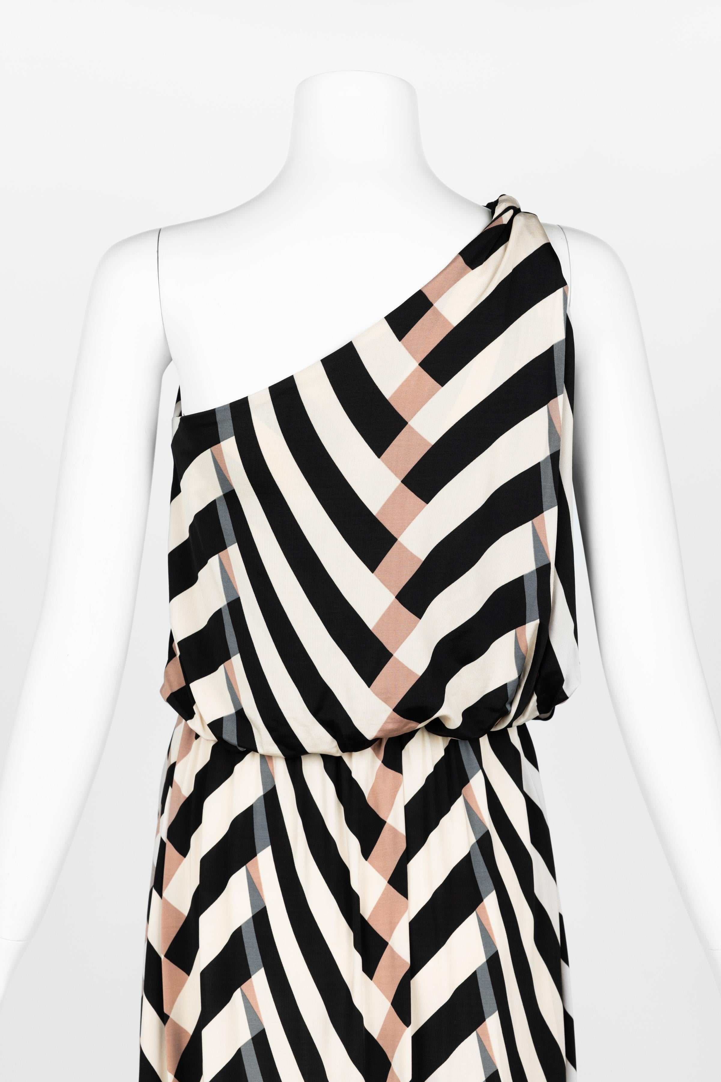 Lanvin  Alber Elbaz Spring 2015 One Shoulder Chevron Striped Jersey Dress For Sale 5