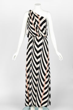 Lanvin  Alber Elbaz Spring 2015 One Shoulder Chevron Striped Jersey Dress