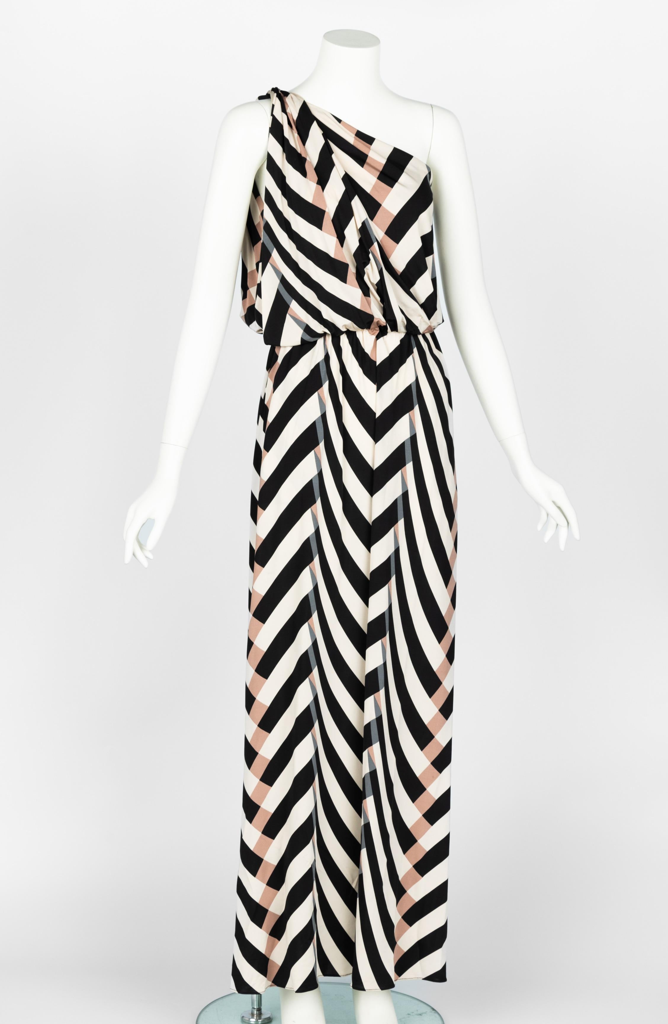 Lanvin  Alber Elbaz Spring 2015 One Shoulder Chevron Striped Jersey Dress In Excellent Condition For Sale In Boca Raton, FL