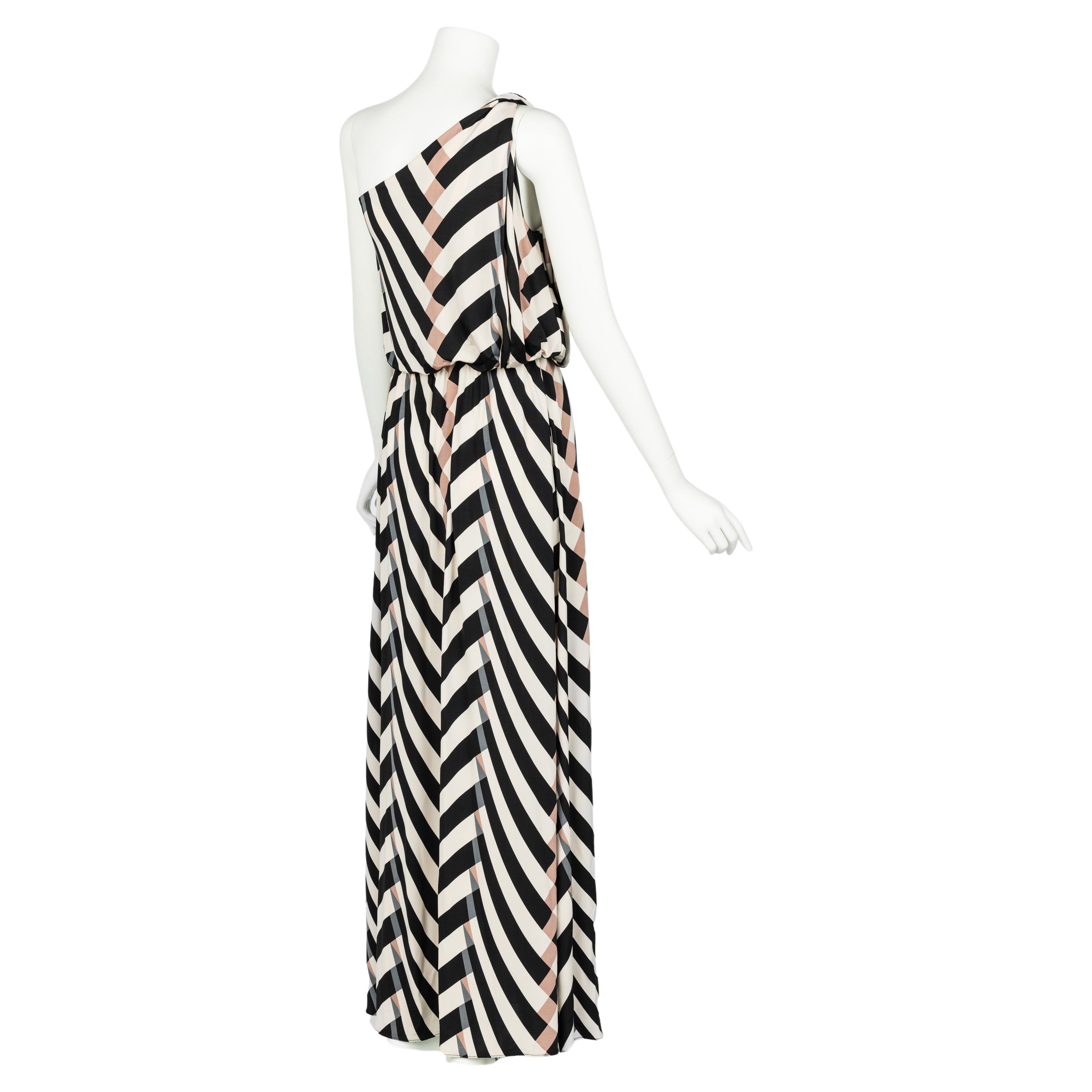 Women's Lanvin  Alber Elbaz Spring 2015 One Shoulder Chevron Striped Jersey Dress For Sale