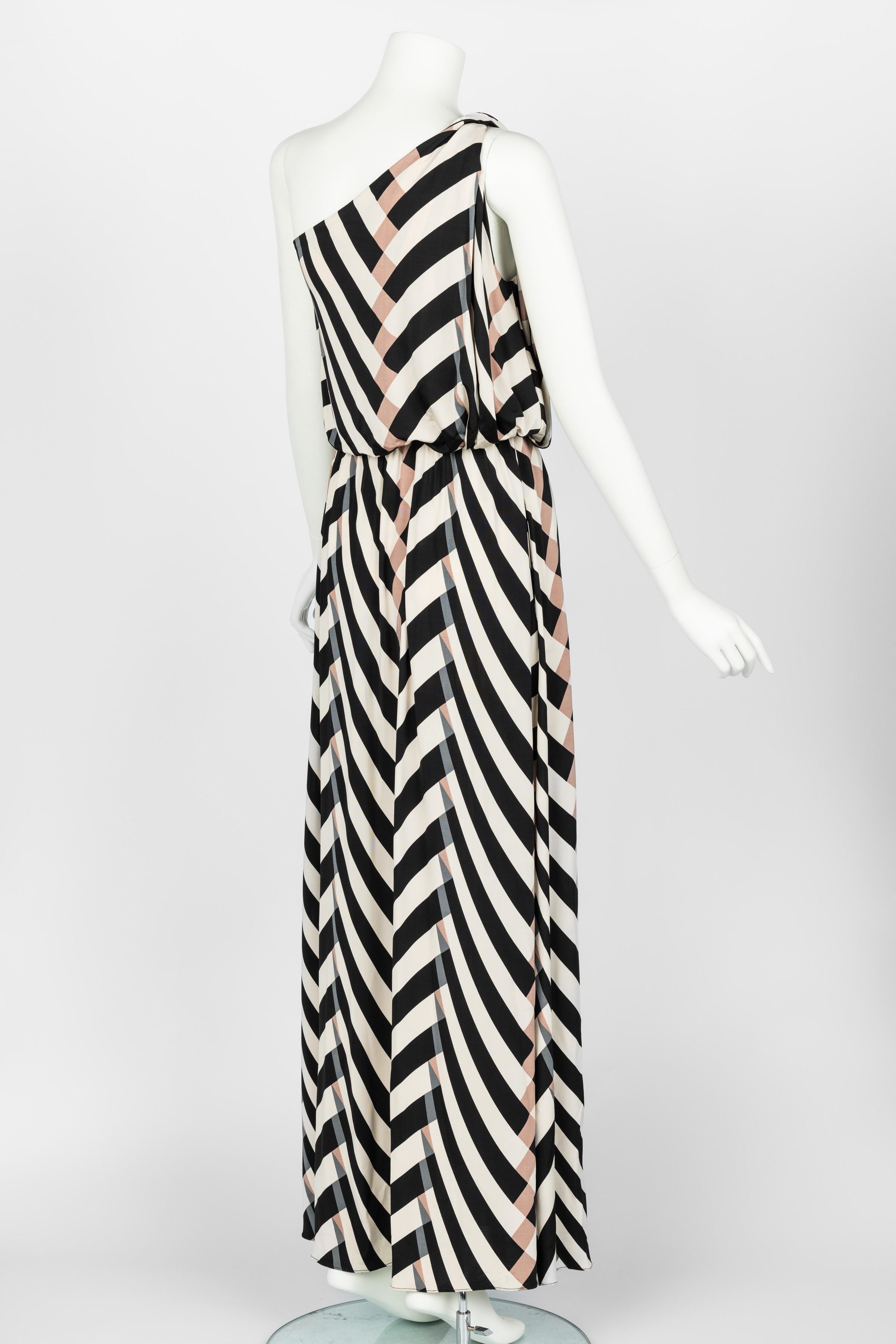 Lanvin  Alber Elbaz Spring 2015 One Shoulder Chevron Striped Jersey Dress For Sale 1
