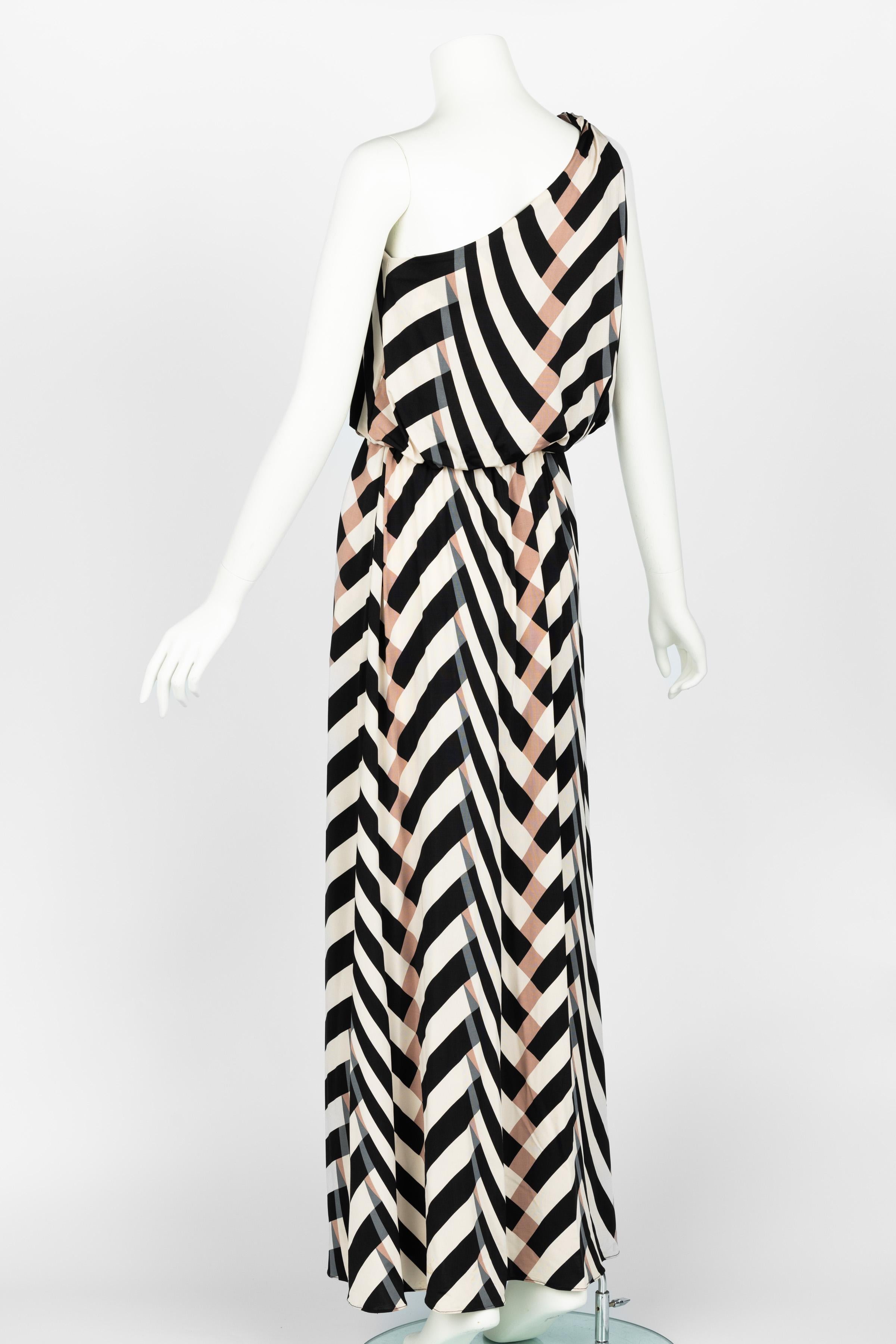 Lanvin  Alber Elbaz Spring 2015 One Shoulder Chevron Striped Jersey Dress For Sale 2