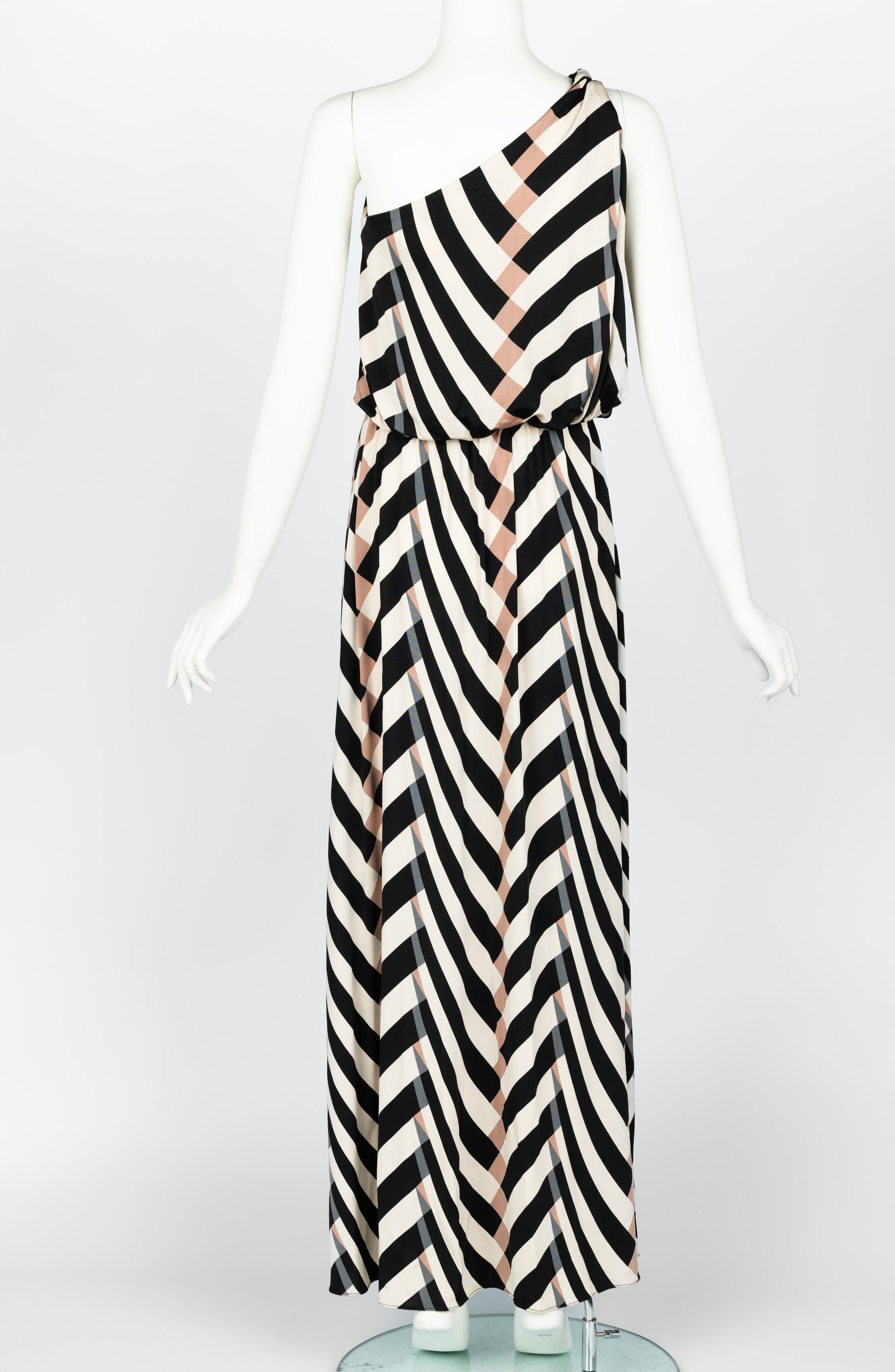 Lanvin  Alber Elbaz Spring 2015 One Shoulder Chevron Striped Jersey Dress For Sale 3