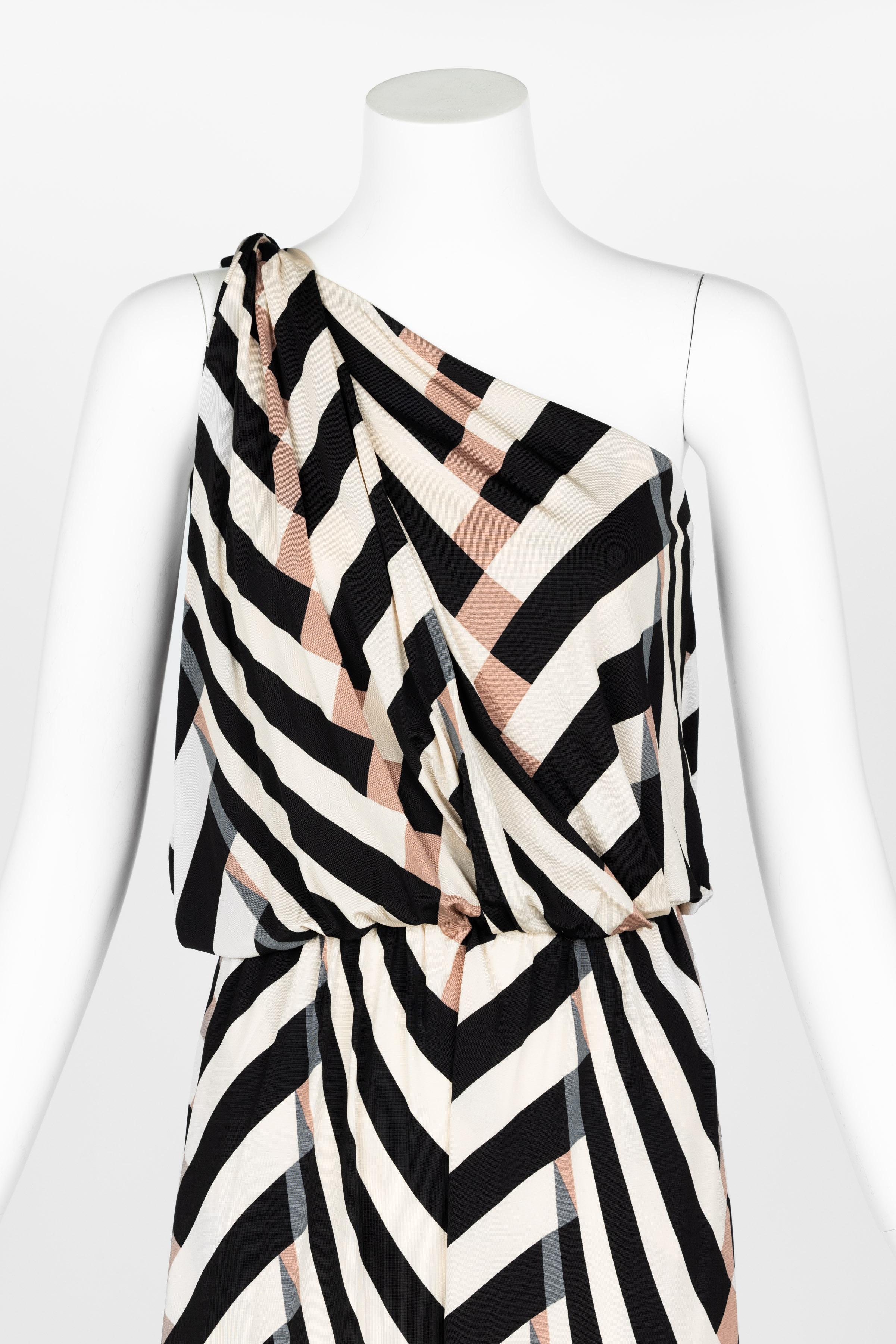 Lanvin  Alber Elbaz Spring 2015 One Shoulder Chevron Striped Jersey Dress For Sale 4