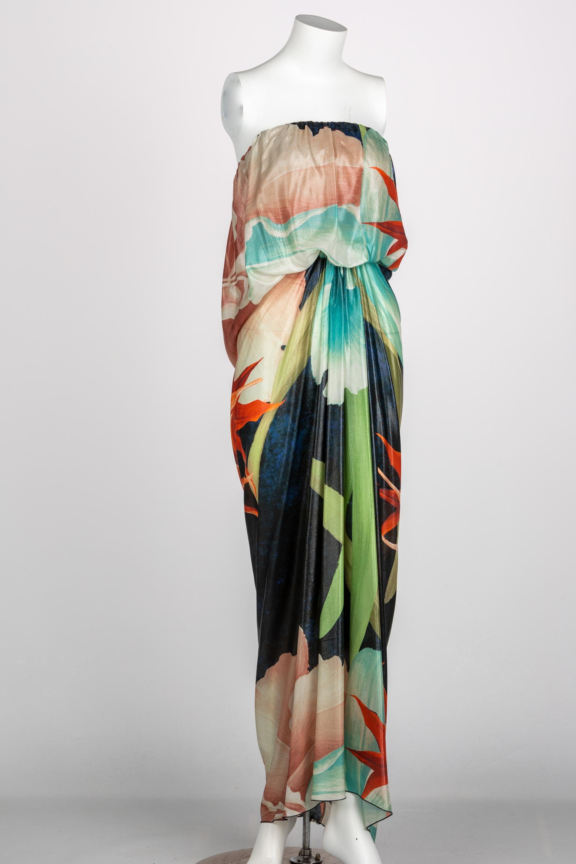 metallic tropical dress