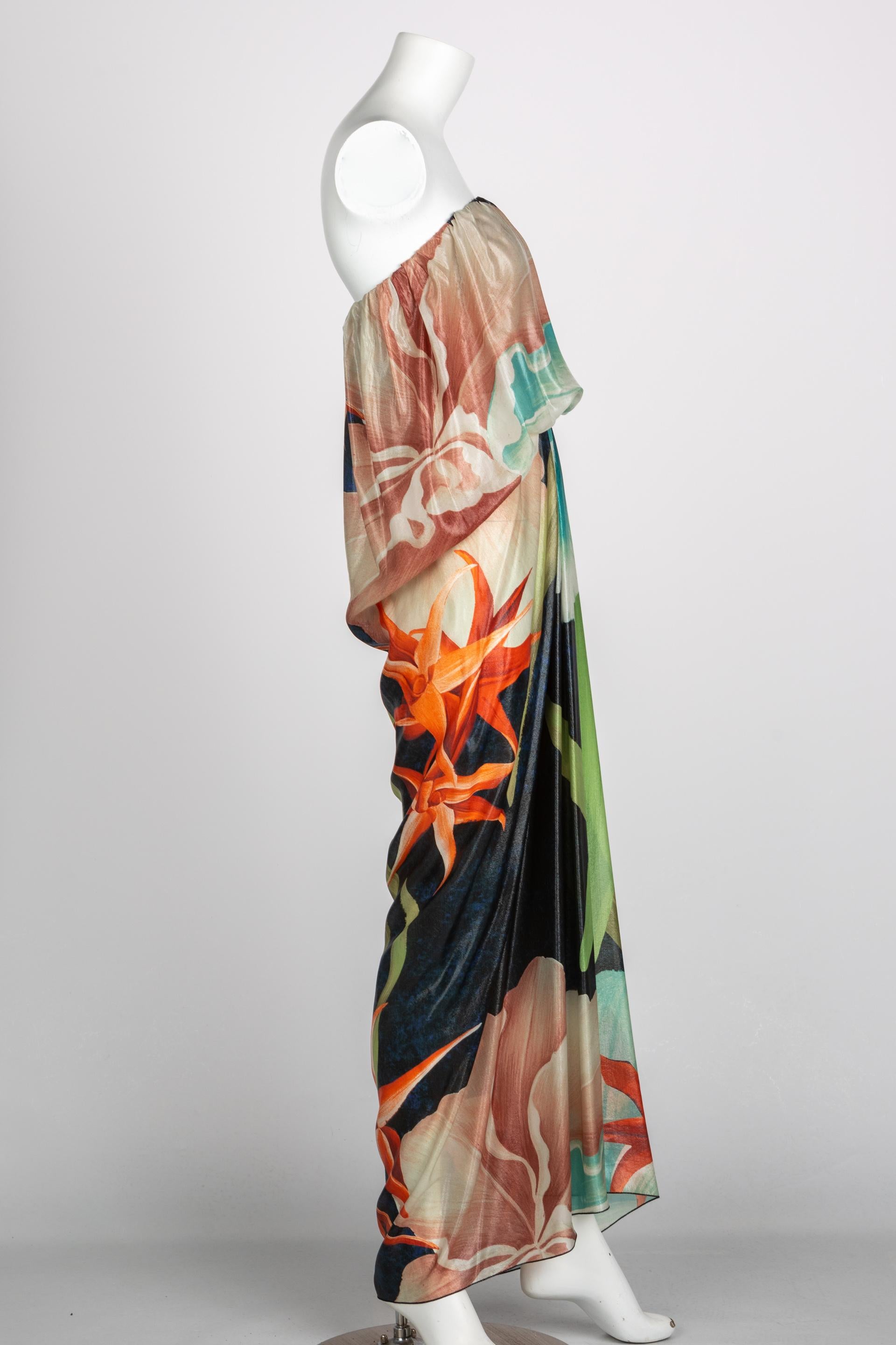 Women's or Men's Lanvin Alber Elbaz Tropical Print Metallic Lame Strapless Draped Maxi Dress 2013