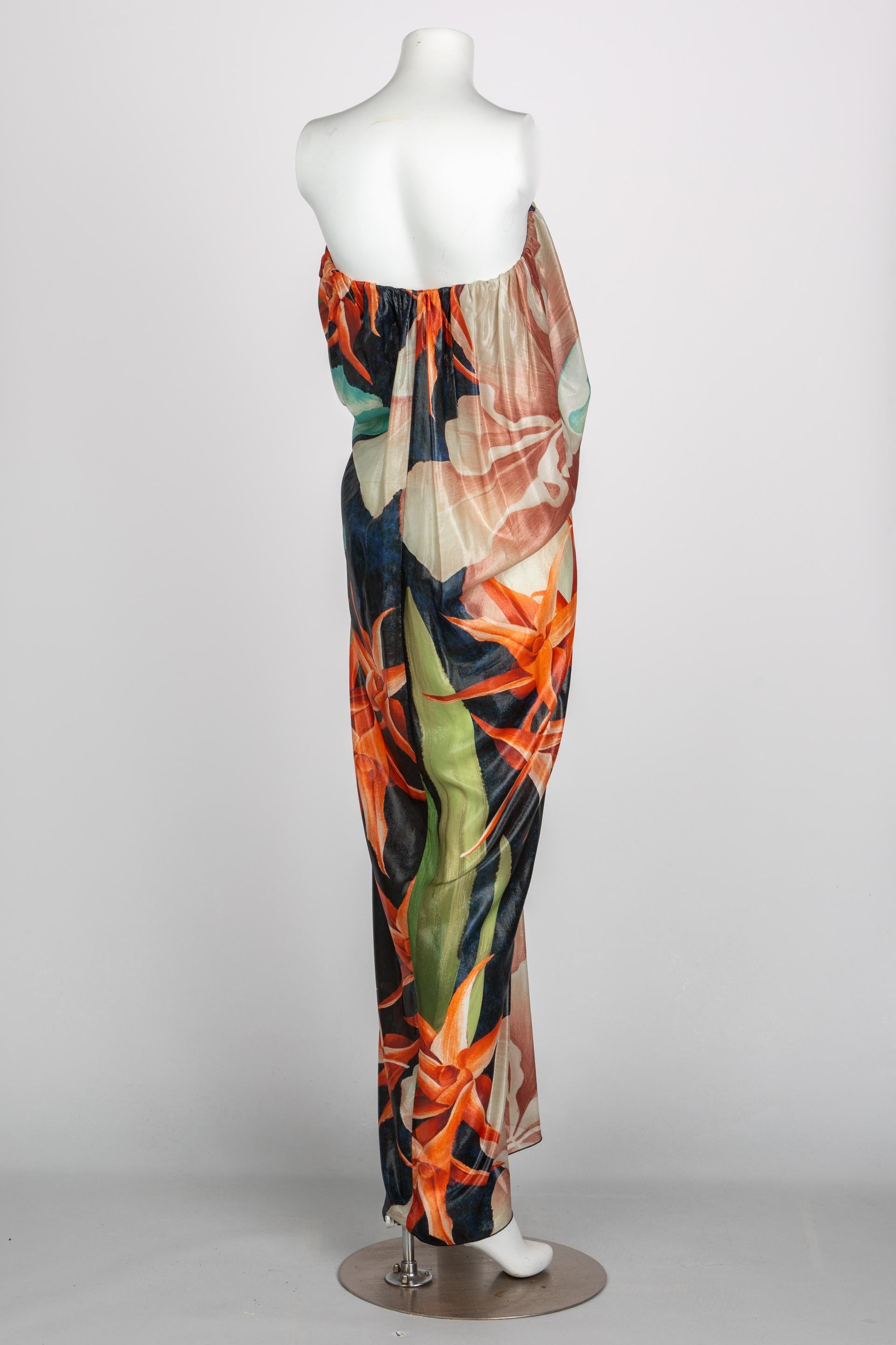Lanvin Alber Elbaz Tropical Print Metallic Lame Strapless Draped Maxi Dress 2013 1