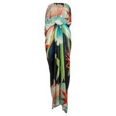 Lanvin Alber Elbaz Tropical Print Metallic Lame Strapless Draped Maxi Dress 2013