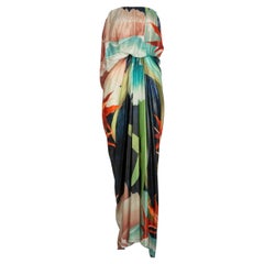 Lanvin Alber Elbaz Tropical Print Metallic Lame Strapless Draped Maxi Dress 2013