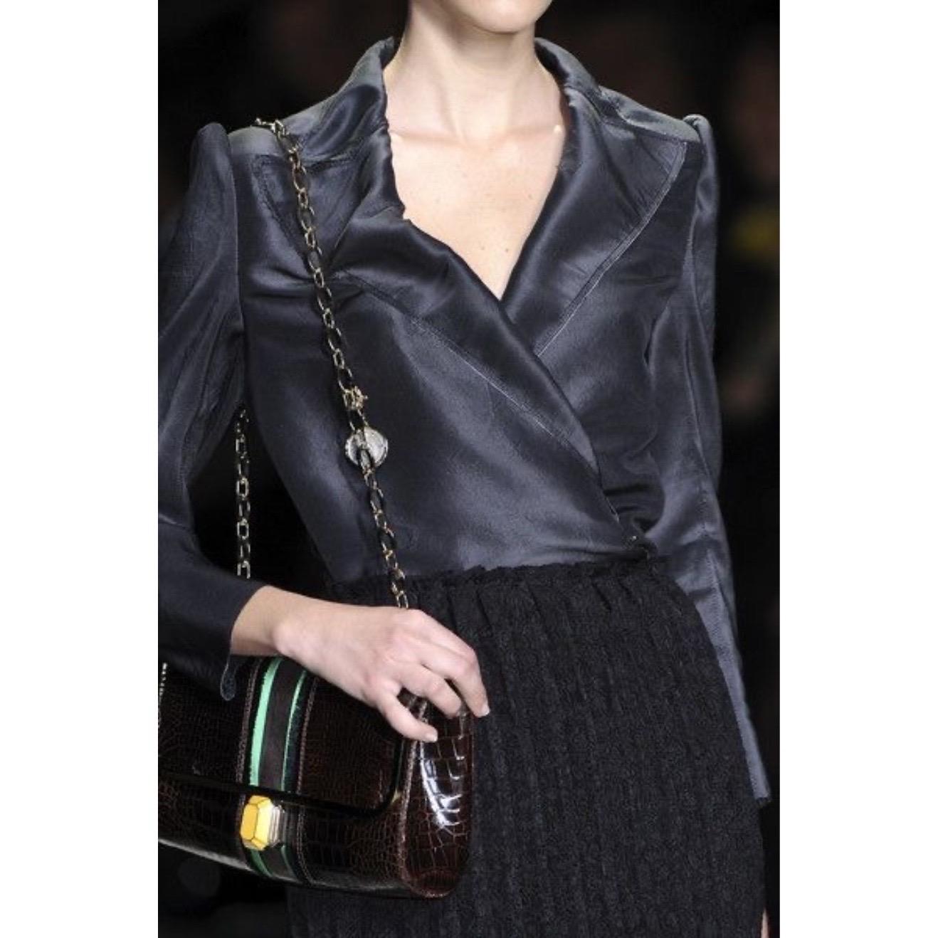 Lanvin Alber Elbaz Turquoise Red Crocodile Effect Woven Chain Bag Spring 2009 For Sale 6