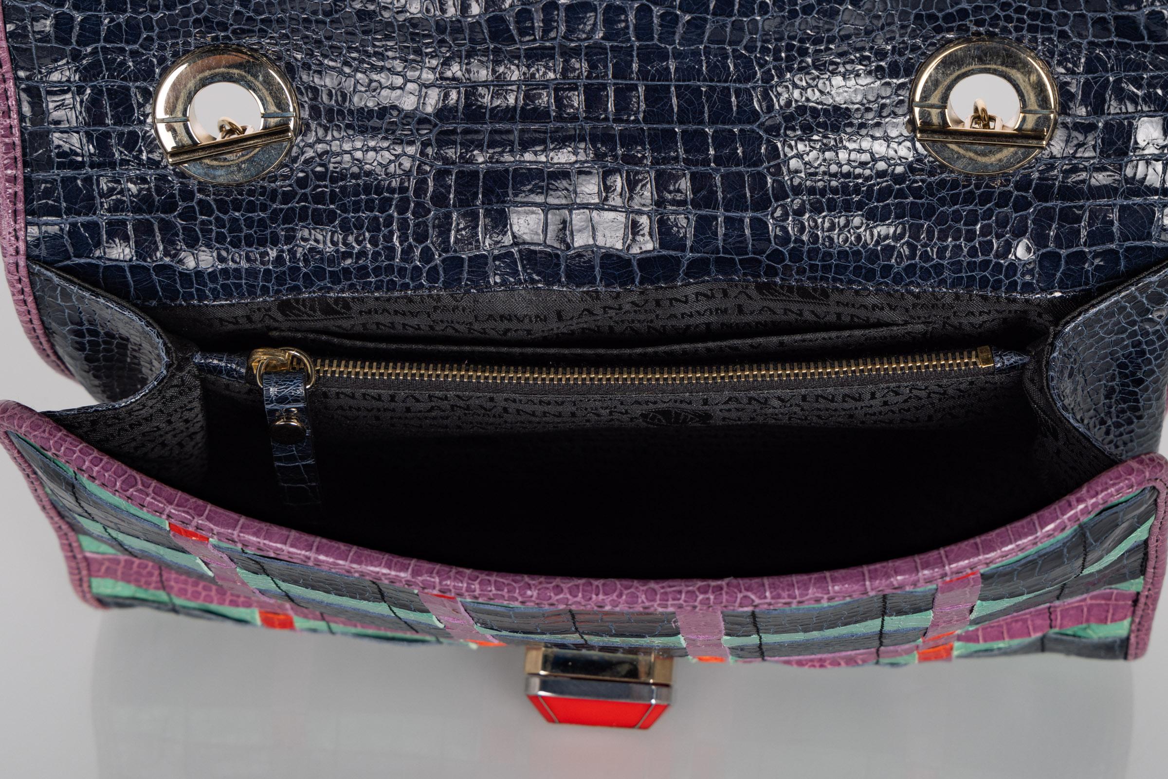 Lanvin Alber Elbaz Turquoise Red Crocodile Effect Woven Chain Bag Spring 2009 For Sale 3