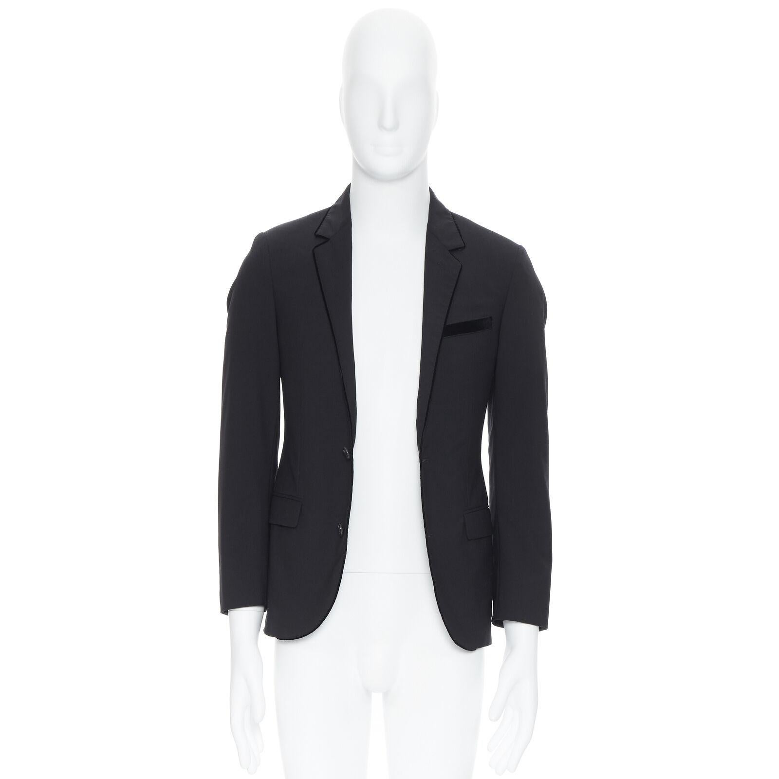 Black LANVIN ALBER ELBAZ wool blend black velvet peak lapel formal blazer jacket FR44 For Sale