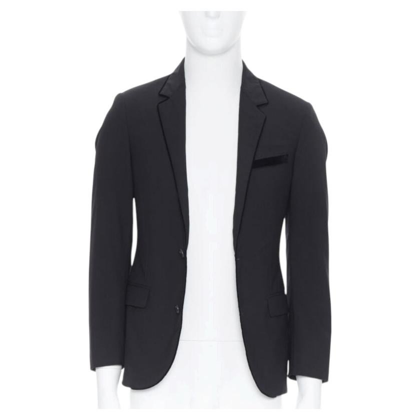 LANVIN ALBER ELBAZ Wollmischung Schwarzer Samt Spitzenrevers formelle Blazer Jacke FR44 im Angebot