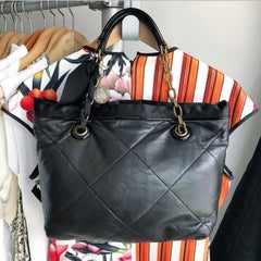 Lanvin Amalia Cabas Black Leather Chain Strap Medium Tote Bag