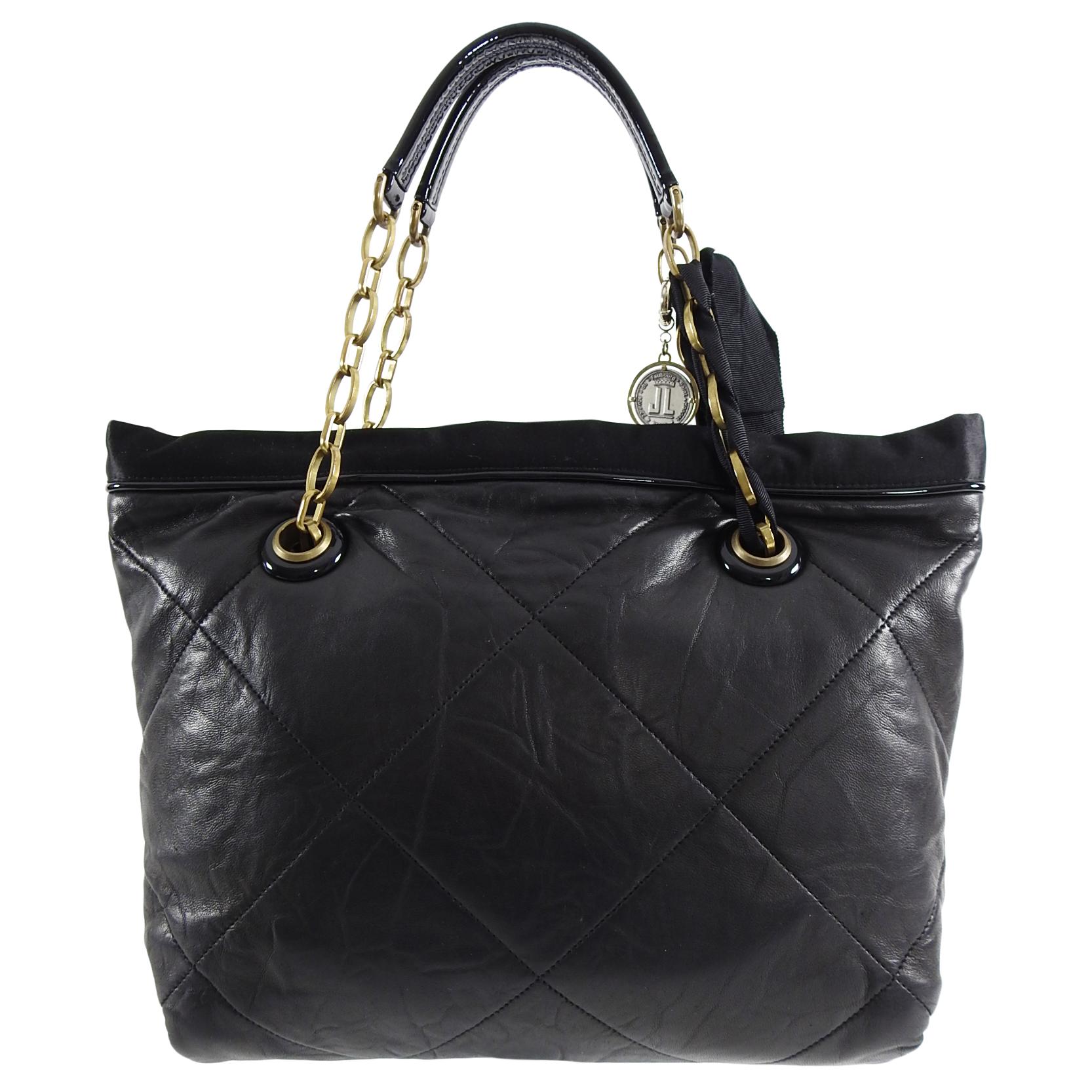 Lanvin Amalia Cabas Black Leather Chain Strap Medium Tote Bag In Excellent Condition In Toronto, ON